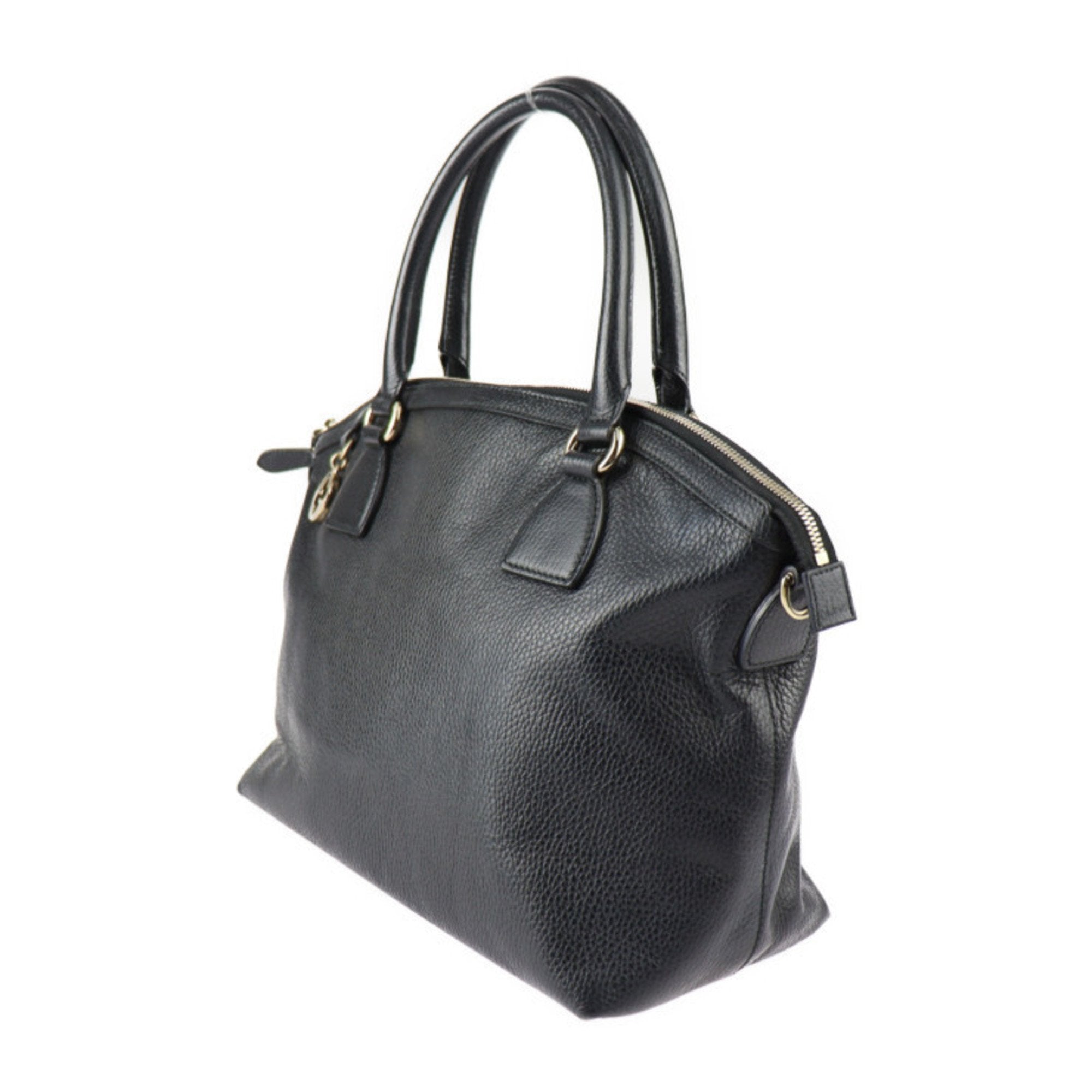 Pre-Owned  Gucci Interlocking  Handbag 449651 Leather Black Gold Hardware 2WAY Tote Bag Shoulder (Good)