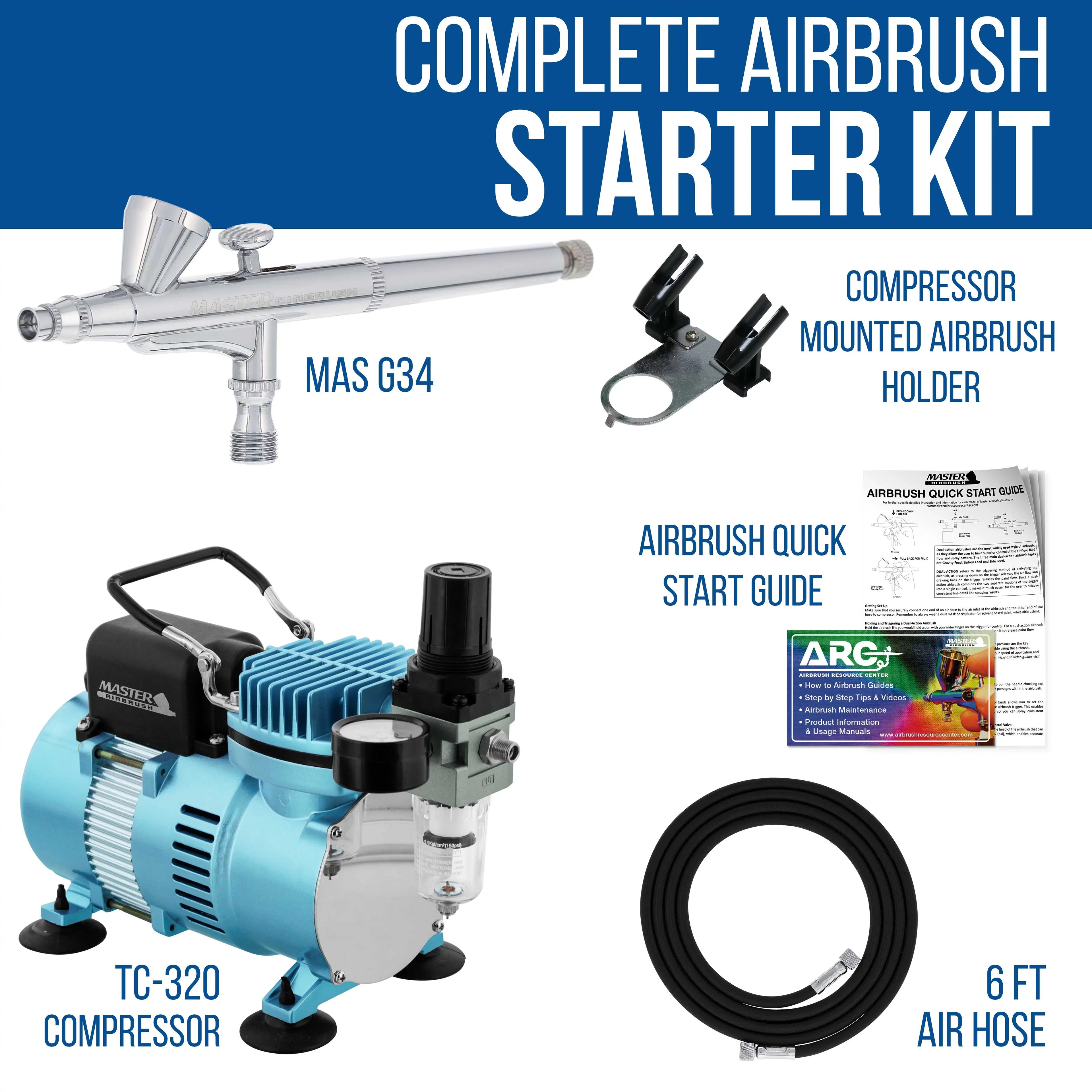 Master Airbrush Dual Fan Air Compressor System Kit with a  Gravity Feed Airbrush Set, 0.3 mm Tip, 1/16 oz Fluid Cup