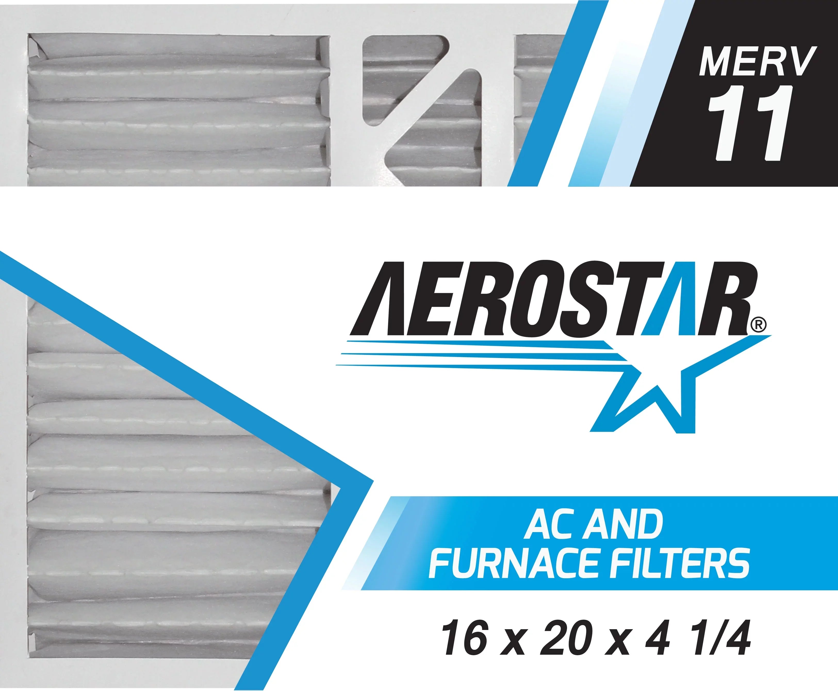 Aerostar 16x20x4 1/4   11, Carrier Replacement Pleated Air Filter, 16x20x4 1/4, Box of 2