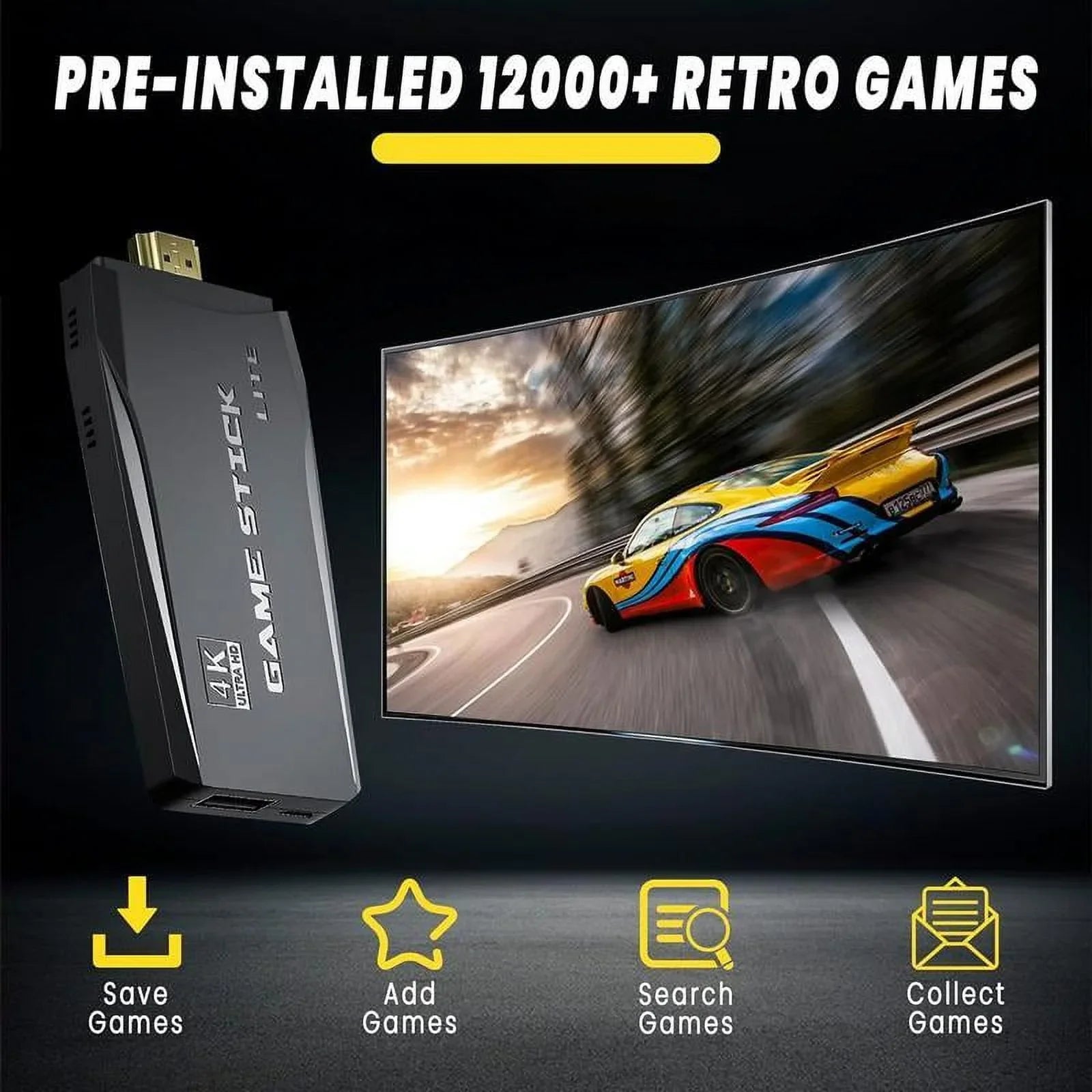 20,000+ Games Wireless Retro Game,4K  Output Retro Video Game Console - Plug and PlayVideo Games, Retro Game Stick 4K Game Stick, Built in 64G Cards playstation5 ps5controller