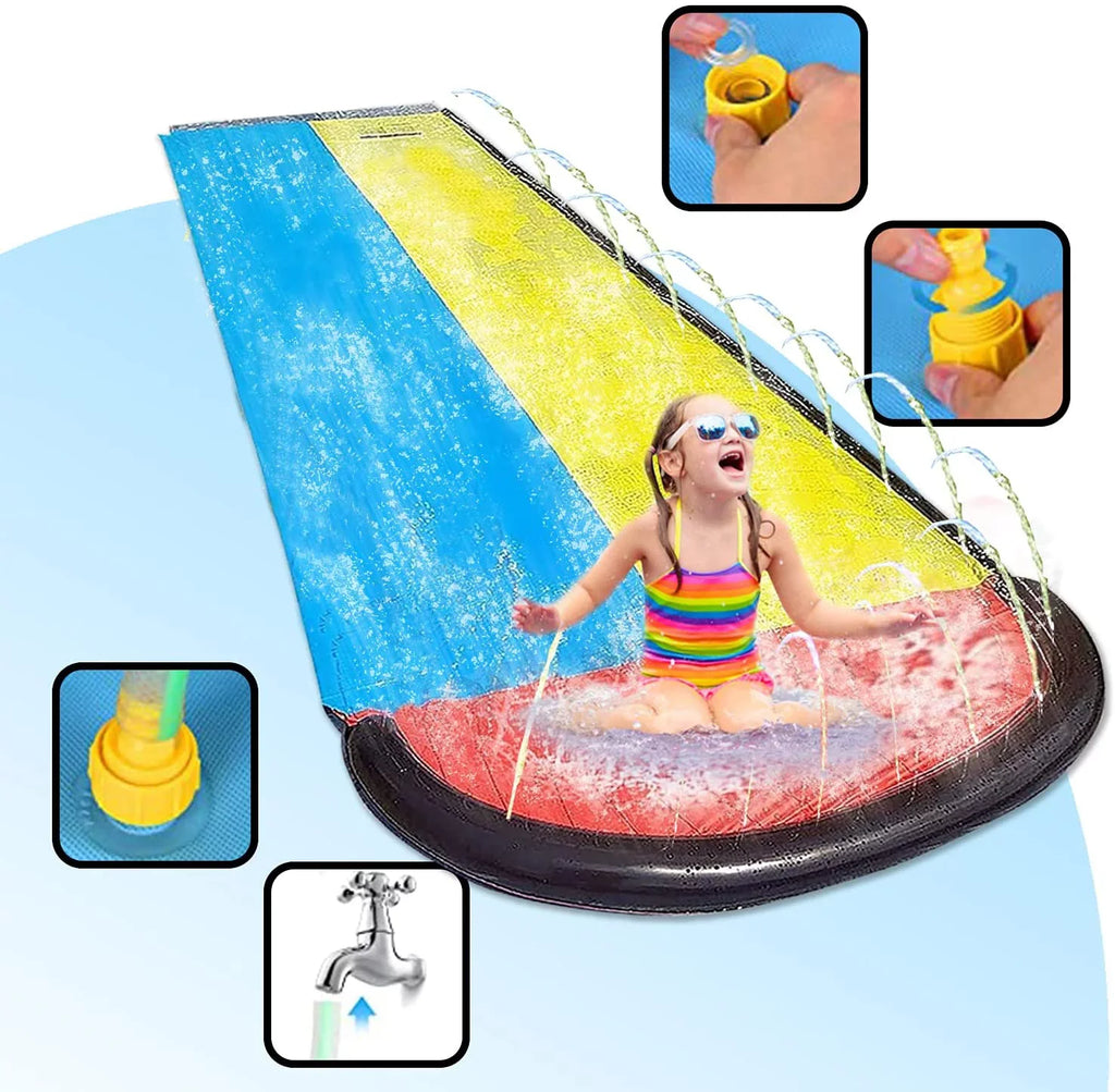 Narcisur 15.5ft Inflatable Water Slide with Two Crash Pad and Sprinklers, Dual Racing Lanes for Backyard