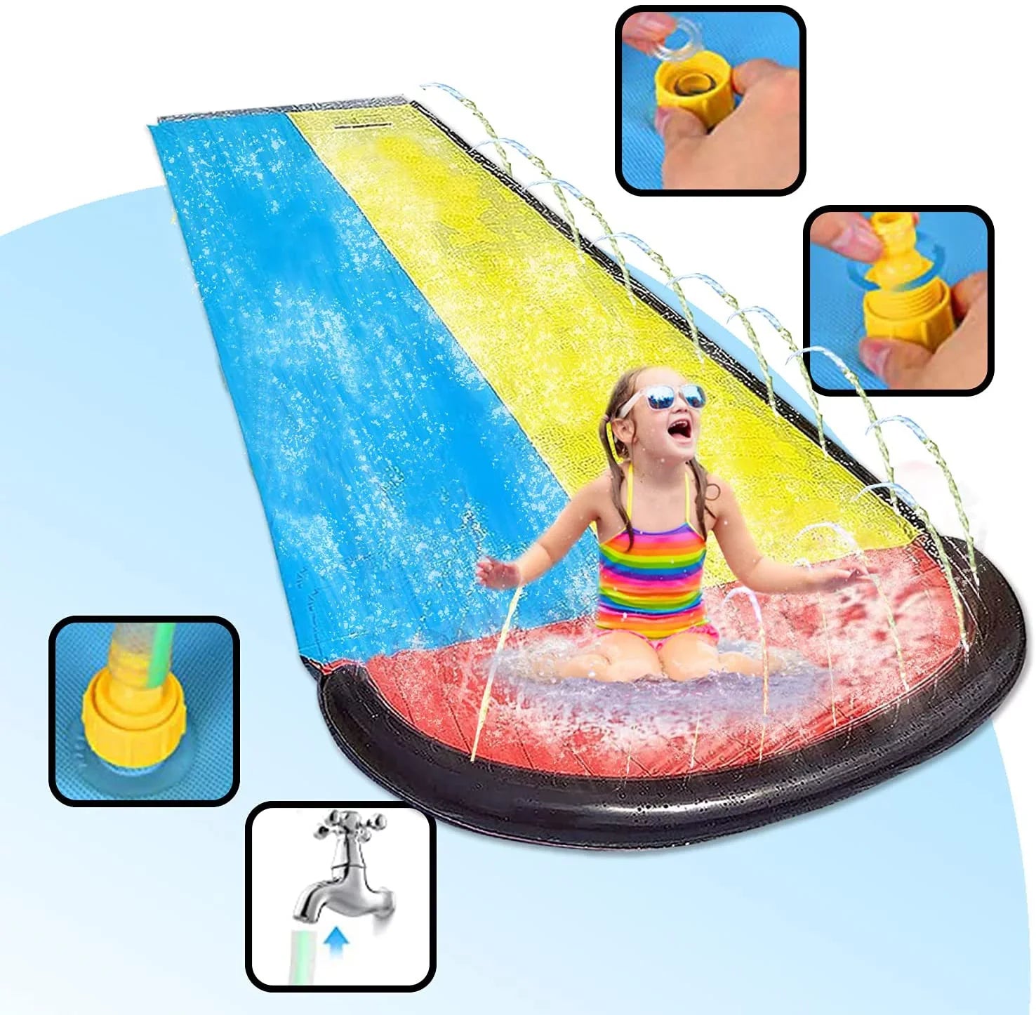 Narcisur 15.5ft Inflatable Water Slide with Two Crash Pad and Sprinklers, Dual Racing Lanes for Backyard