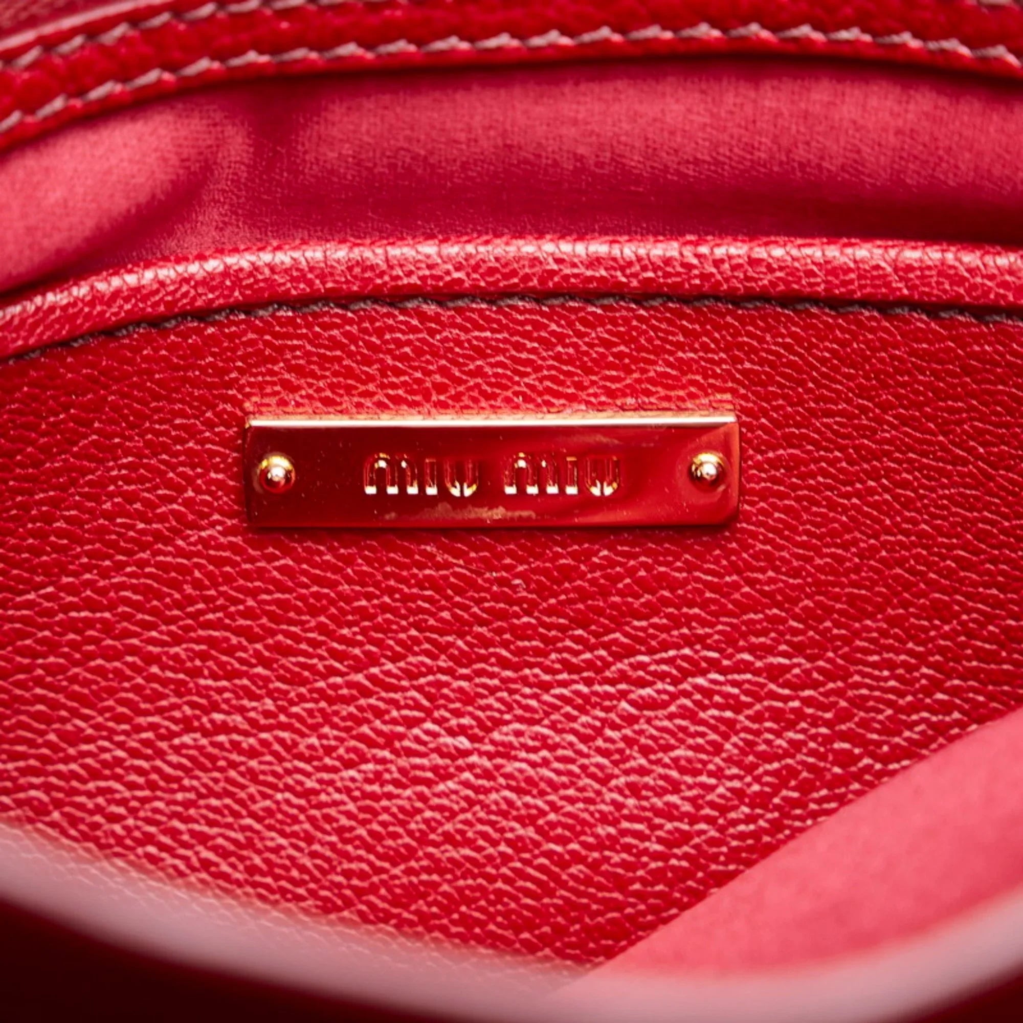 Pre-Owned Miu Miu Miu Madras Bicolor Handbag Shoulder Bag  Orange Red Leather Ladies  (Good)