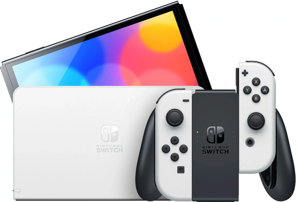 2021 New Nintendo Switch  Model White Joy Con 64GB Console Improved  Screen & -Port Dock with Mario Rabbids Kingdom Battle And Mytrix Wireless Controller and Accessories