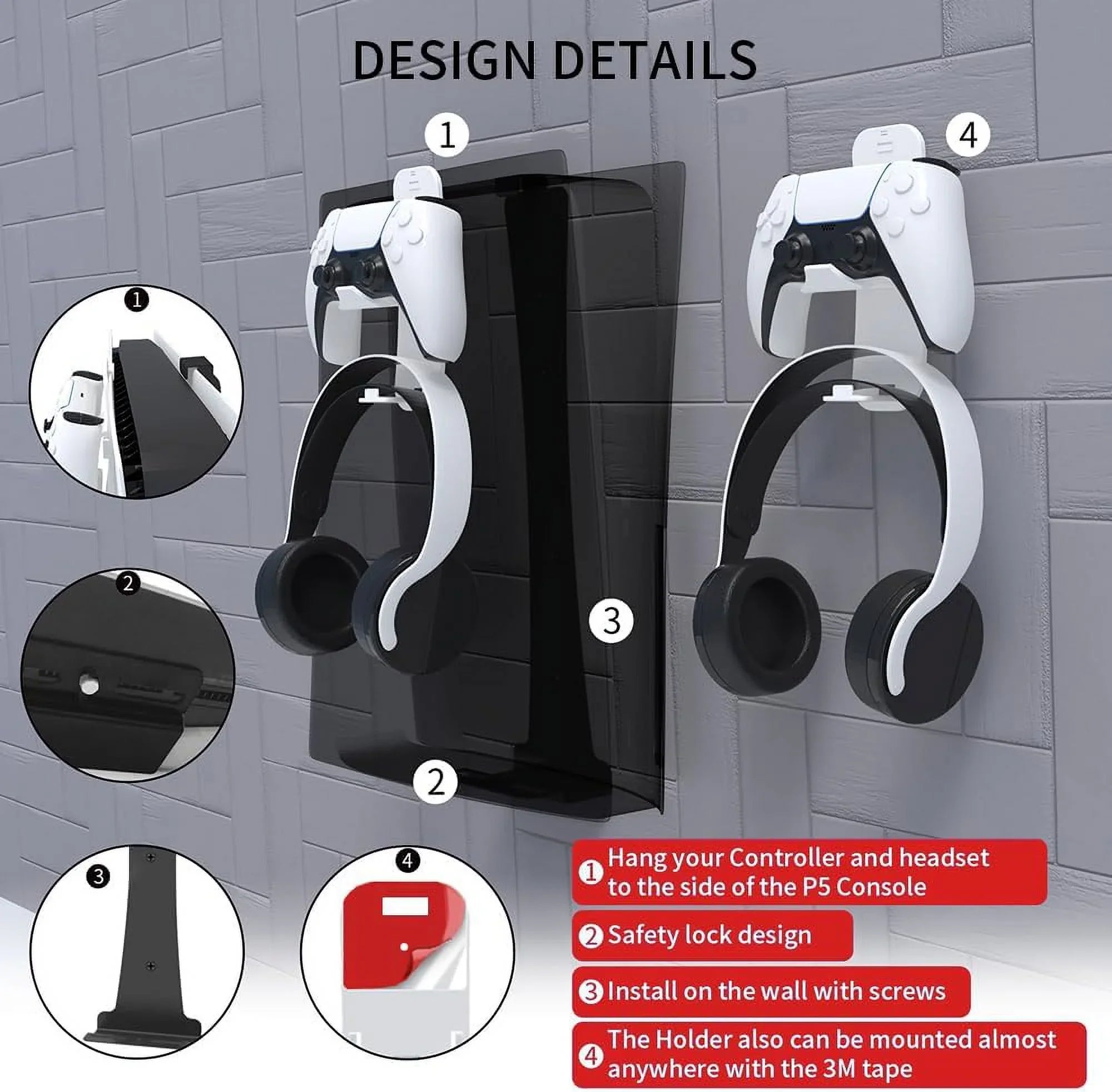 Uberwith Steel Wall Mount Bracket Compatible with  Slim, Stable Metal Wall Hanging Stand for  Slim with Controller Holder & Headphone Hanger,Black