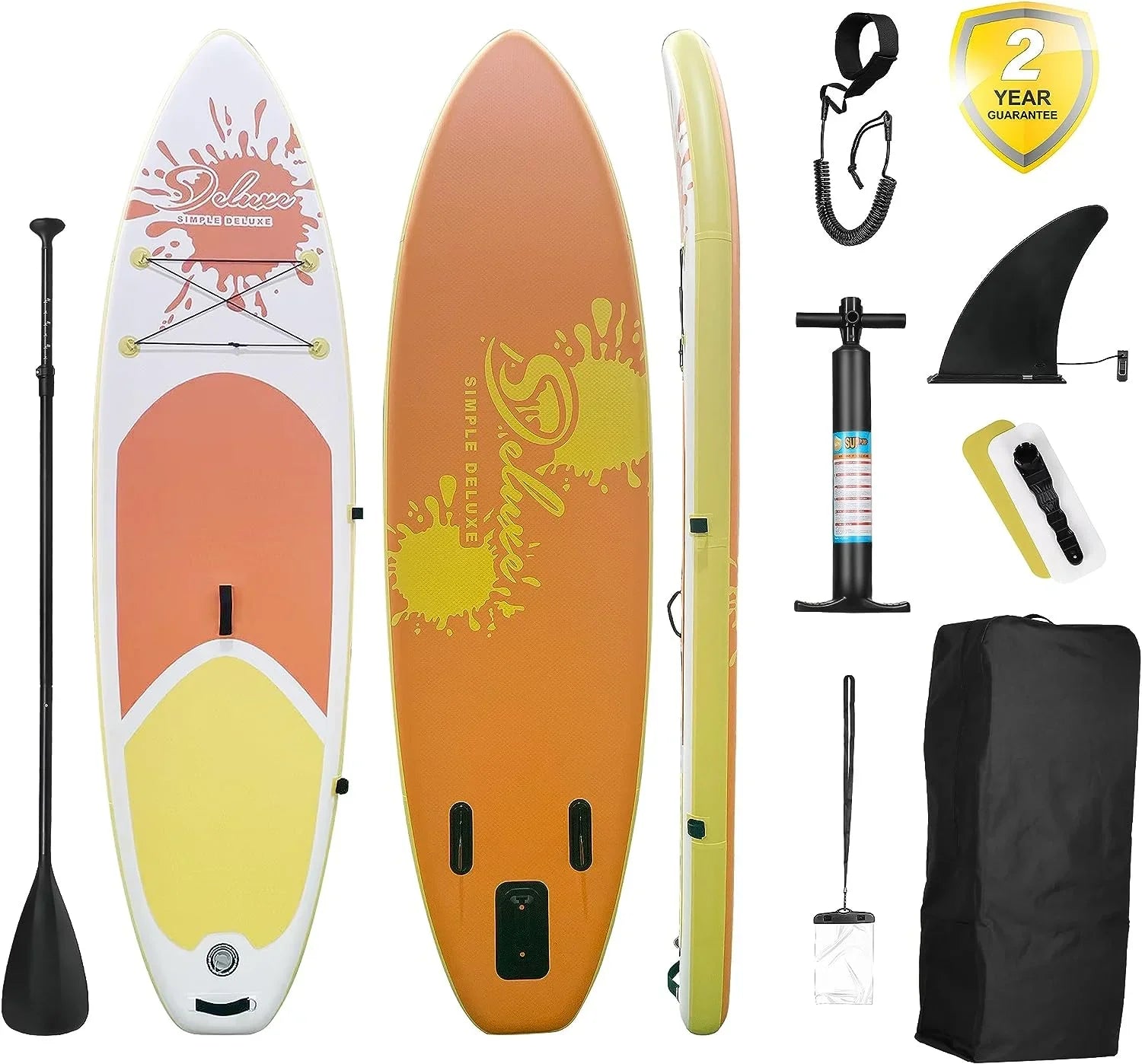 Inflatable Stand Up Paddle Board Simple Deluxe Premium  for All Skill Levels, Orange for Adults & Youth, Blow Up with Accessories & Backpack, Surf Control