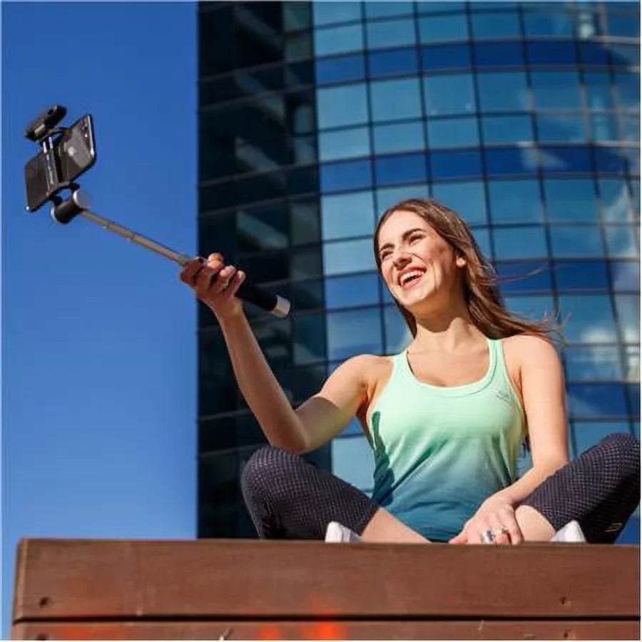 Smart Light Selfie Stick with Rechargeable Battery, Silver Black