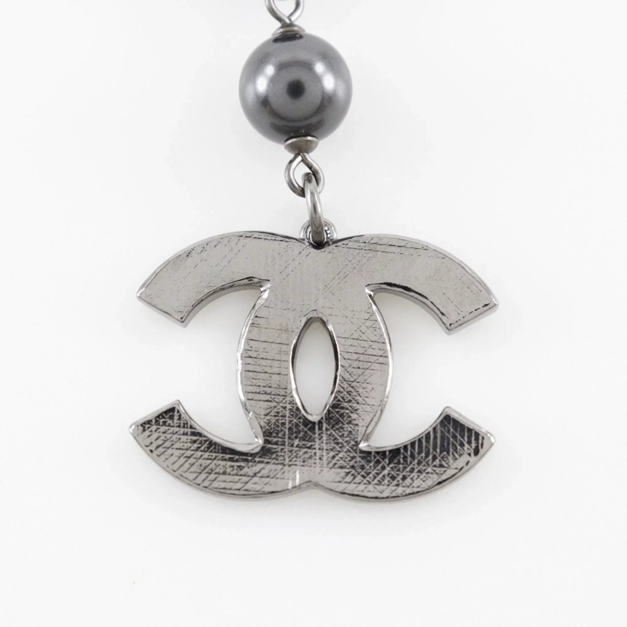 Pre-Owned  Chanel Coco Mark Bracelet Metal x Fake Pearl Plastic Silver/Black 09V Women's (Good)