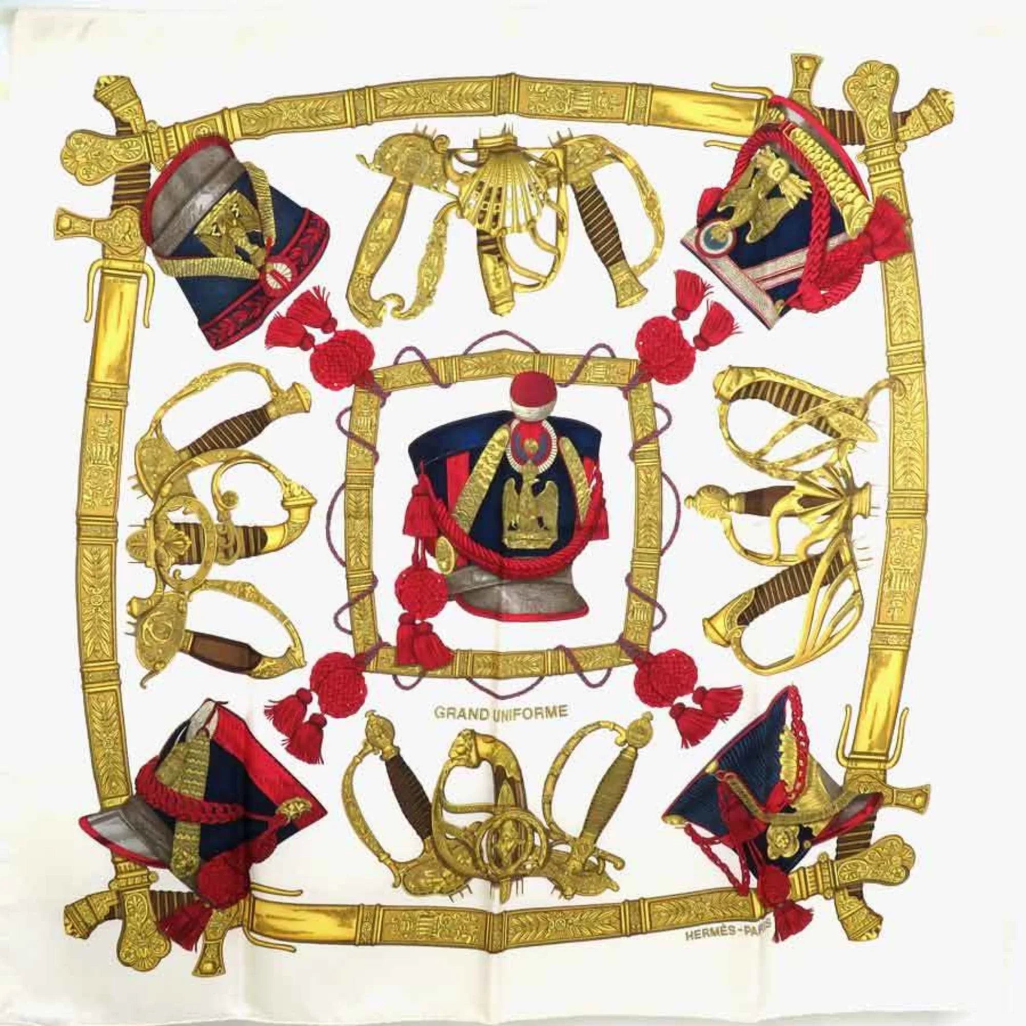 Pre-Owned Hermes  Scarf Carre 90   Silk Off-White/Multicolor Ladies (Good)