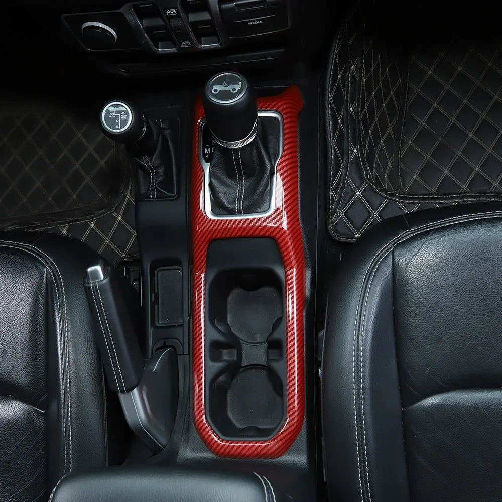 Teledu Red Carbon Gear Shift Panel Cup Holder Cover Trim For Jeep Wrangler Parts
