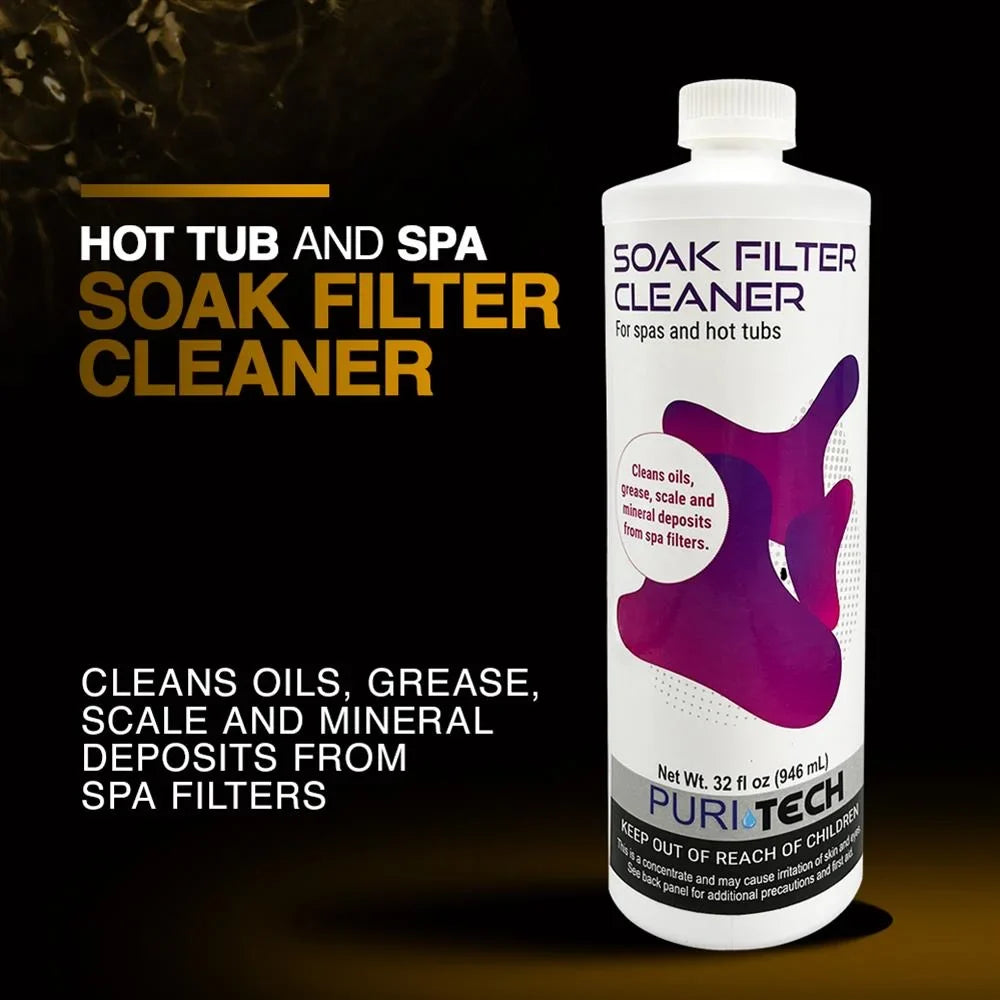 Puri Tech Spa Soak Filter Cleaner 6 Pack Effectively Removes Minerals and Oils from Spa and Hot Tub Filter Cartridges 32oz