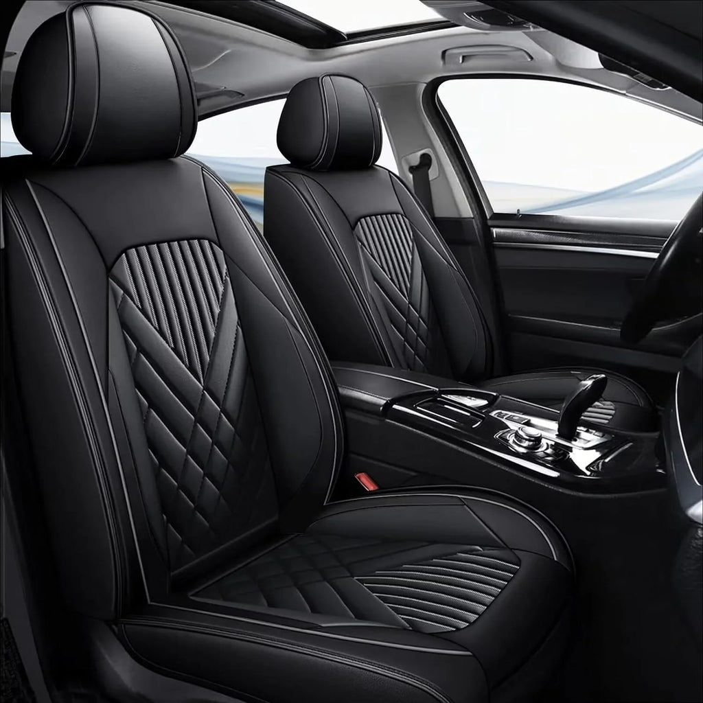 Fit Hyundai Kona 2018-2024 Car Seat Cover 5-seat Faux Leather Full Set Compatible Airbag(Black)