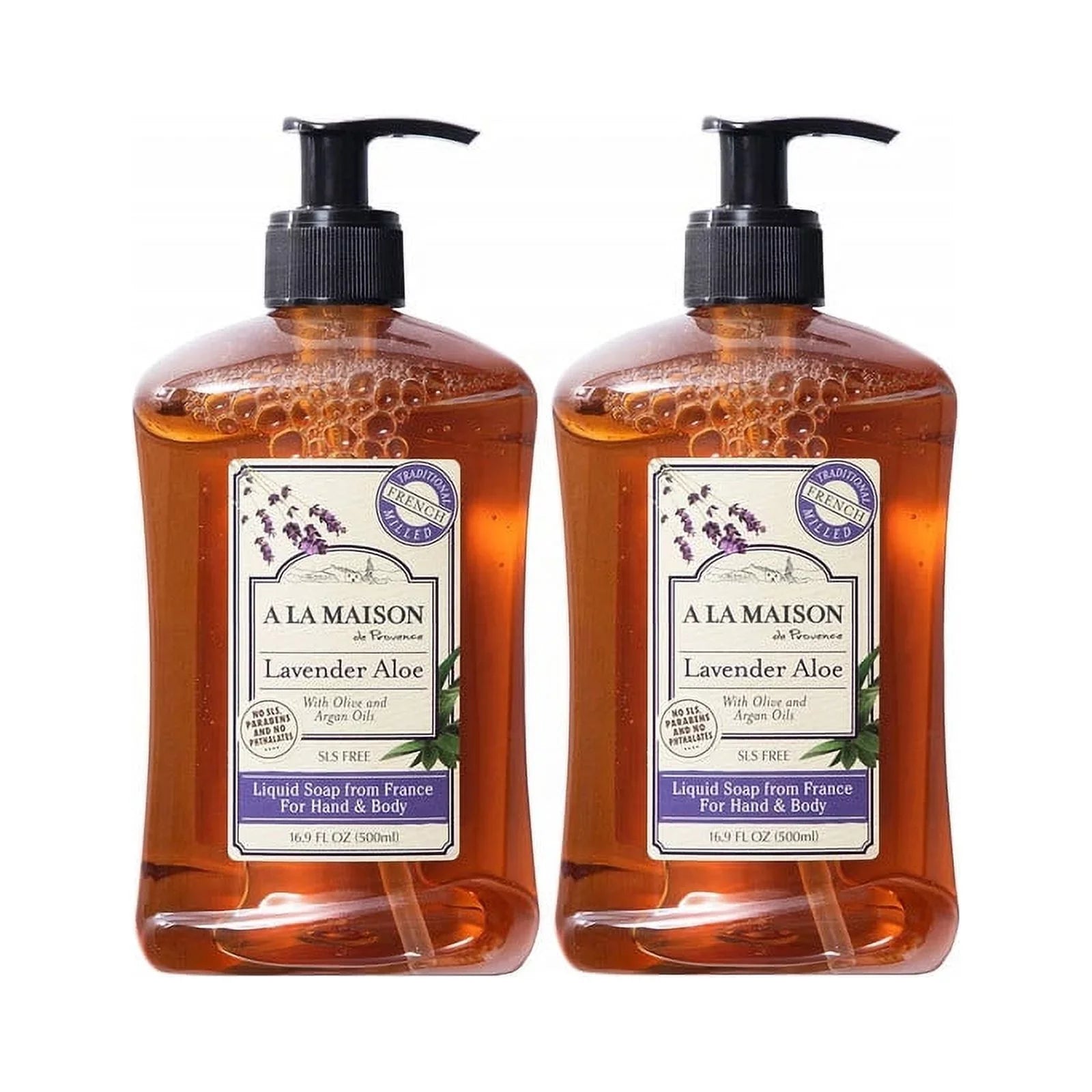 Lavender Aloe Liquid Hand Soap - Triple French Milled Natural Moisturizing Soap (2 Pack, 16.9 oz Bottle)
