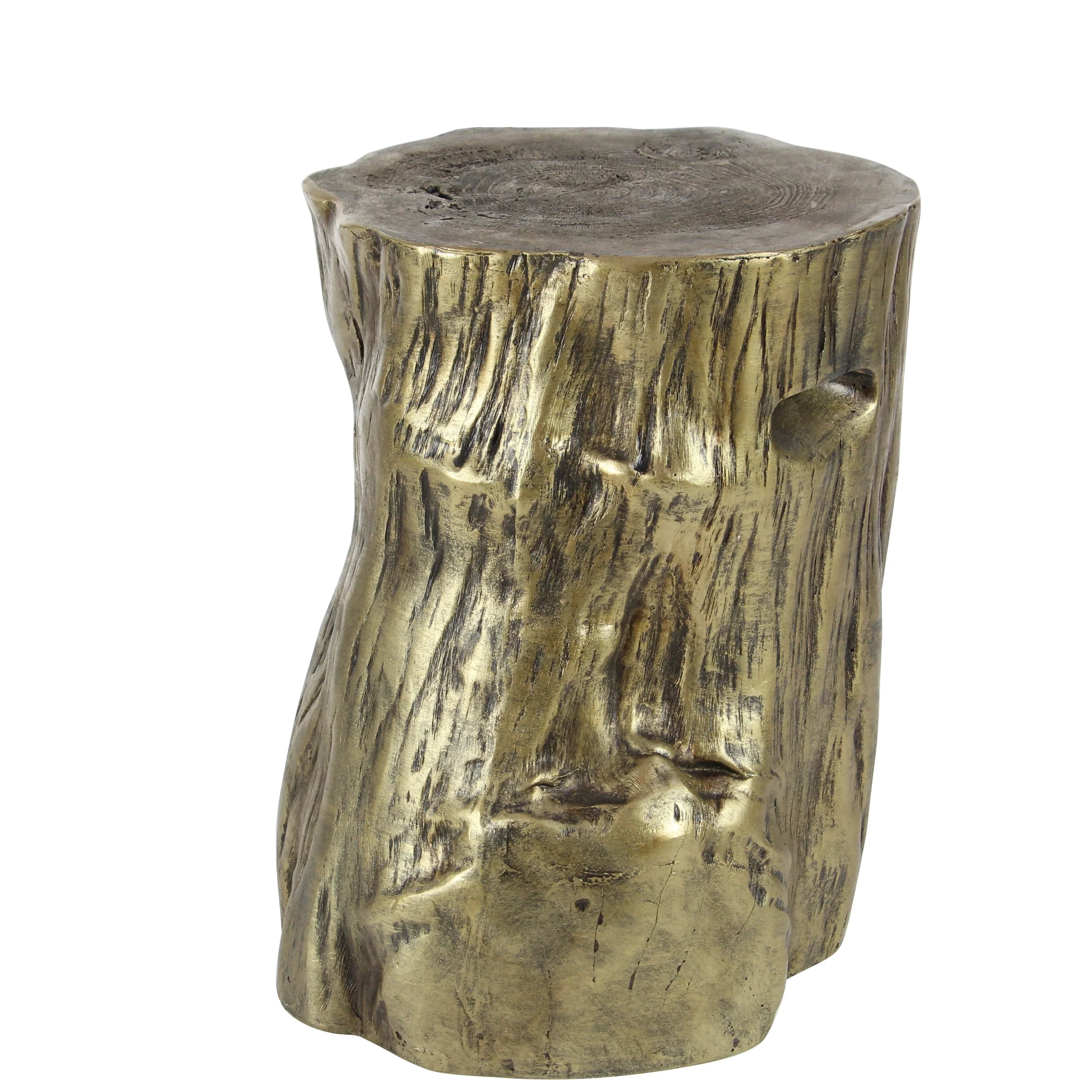 DecMode Eclectic Gold Chopped Tree Log Inspired Accent Table, 18" x 19" with Gold Carved Wood Grain Finish