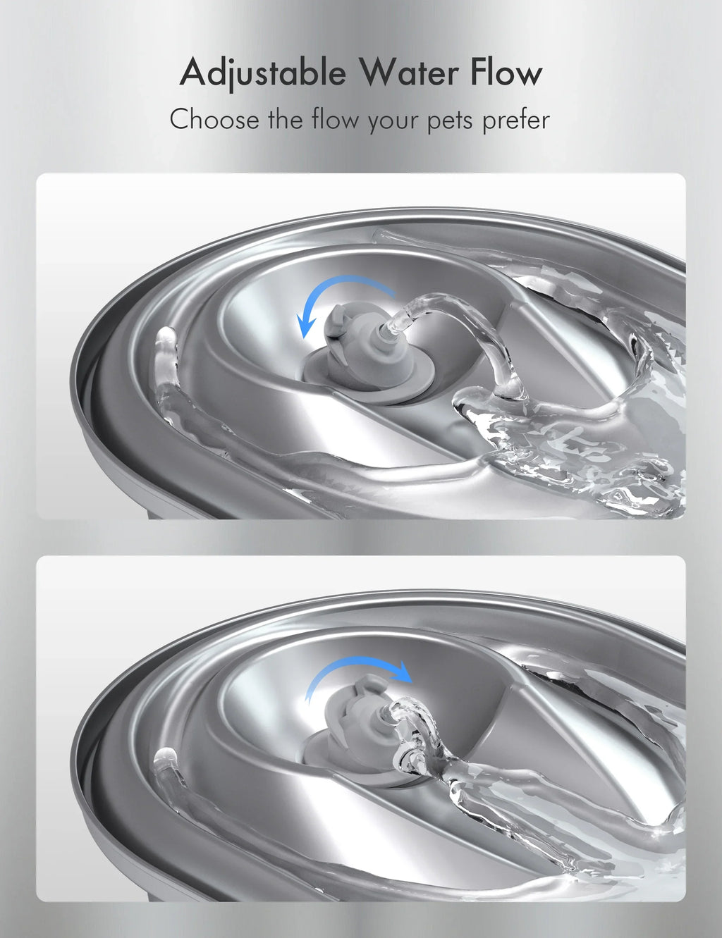 Cat Water Fountain Stainless Steel, 67oz/2L Healthy Pet Water Fountain, Hygienic Material Dog Water Dispenser, Super Quiet, Dishwasher Safe Design & Adjustable Water Flow for Cats, Dogs