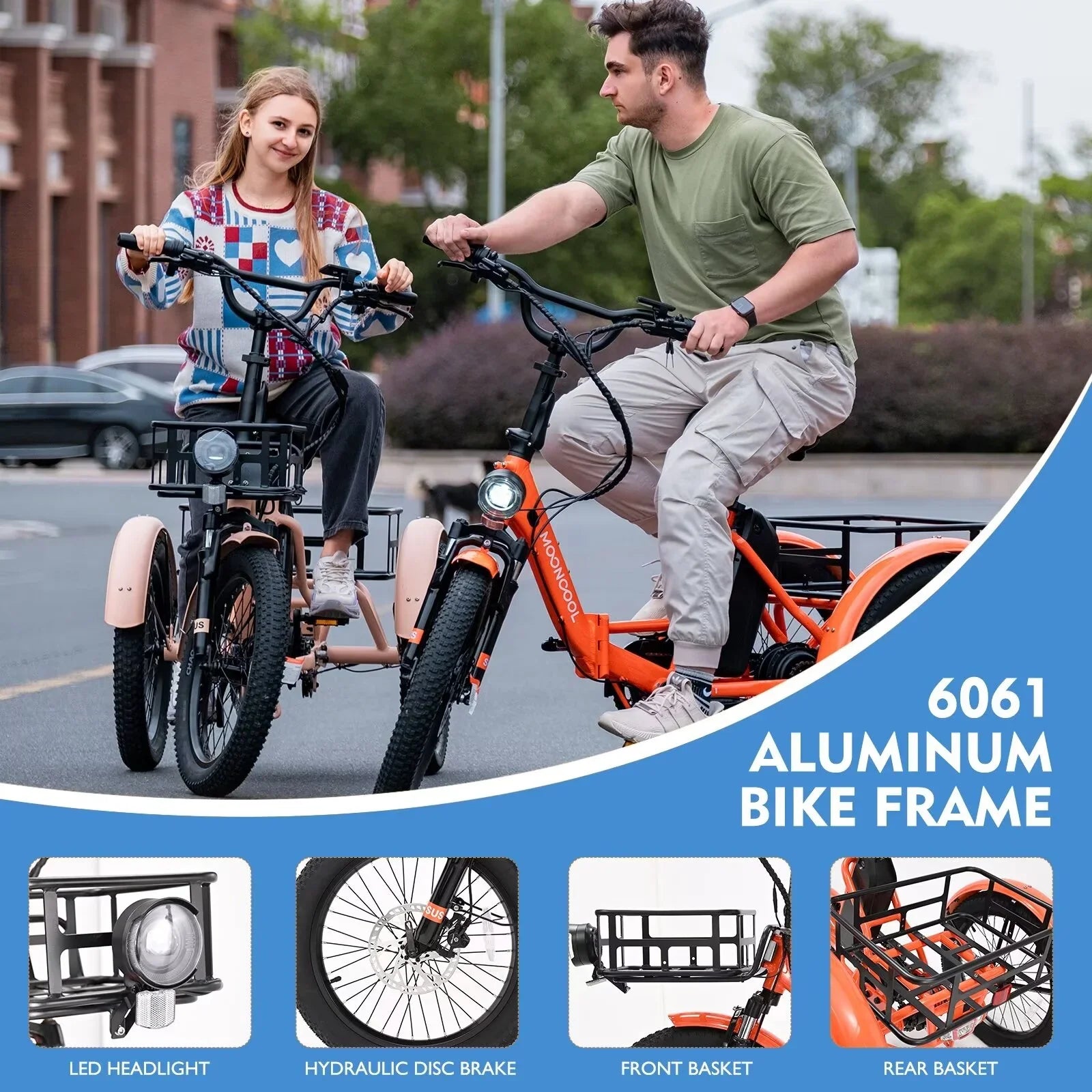 16MPH 500W 48V 14.5Ah 20" Electric Folding Tricycle for Women, Electric Motorized Tricycle Adult, Fat Tire 3 Wheel Electric Bikes, Step-Thru 1-Speed Electric Trike for Senior, Men