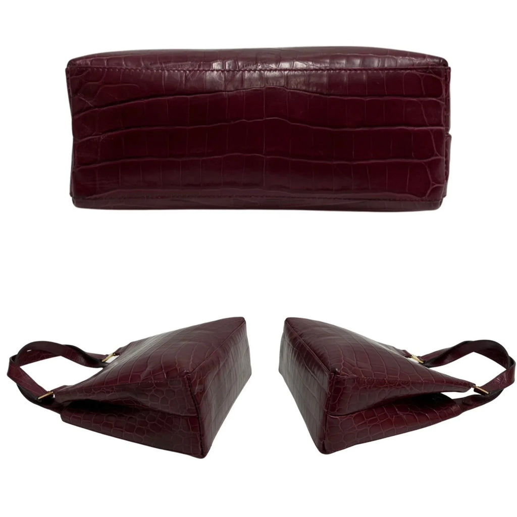Pre-Owned Salvatore Ferragamo Logo Rose Hardware Leather 2way Handbag Shoulder Bag Wine Red (Good)