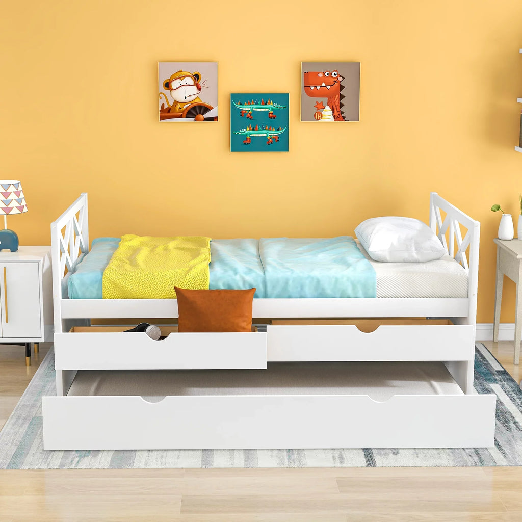 Merax Solid Wood Captain Bed with Trundle and Drawers, Twin, Multiple Colors