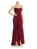 Womens Burgundy Sweetheart Neckline Full-Length Evening Hi-Lo Dress 2