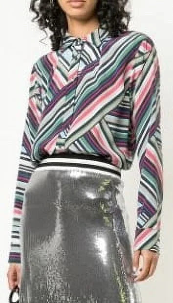 Nicole Miller Artelier  Abstract Stripe Button Down Bodysuit,  Petite