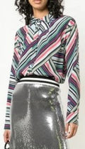 Nicole Miller Artelier  Abstract Stripe Button Down Bodysuit,  Petite