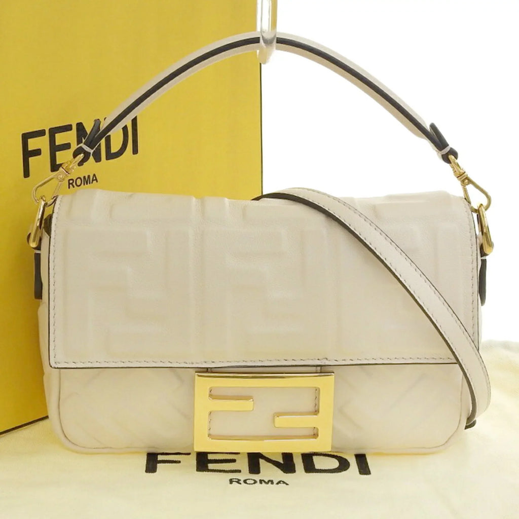 Pre-Owned Fendi  Baguette Small Logo  Pattern 2WAY Bag Chain Shoulder Lamb Leather 8BS017 (Good)