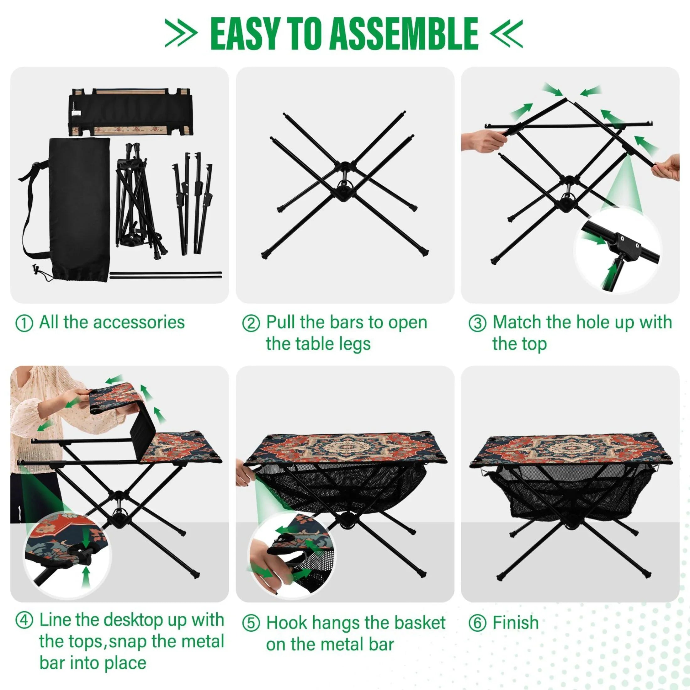 Indian Mandala Pattern Camping Folding Table Portable Beach Table with Storage Bag Compact Picnic Table for Outdoor Travel Fishing