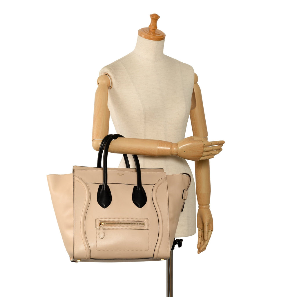 Pre-Owned Authenticated Celine Mini Bicolor Luggage Tote Calf Leather Brown Tote Bag Unisex (Good)