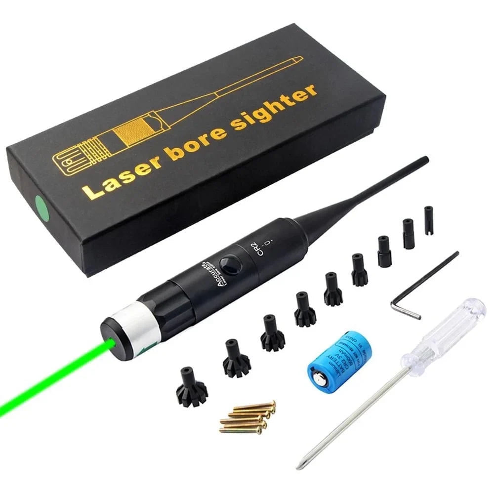 Bore Sight Kit with Big Button Switch for 0.177 to 0.50 Caliber with 9 Plastic Hard Joint Adapters # Green Sight