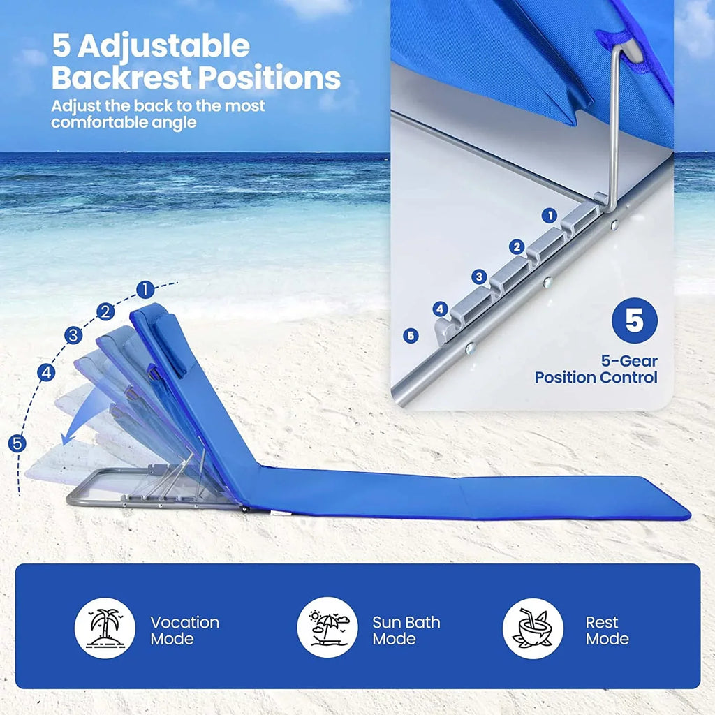 Beach Chairs for Adults with Side Table, Folding Lounge Chairs, 5 Position Adjustable Lawn Chair for Sunbathing, Camping, 2-Pack Set