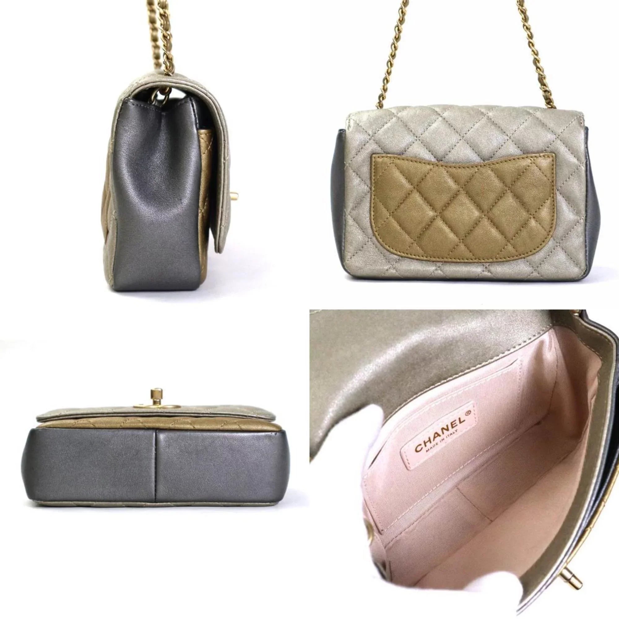 Pre-Owned Chanel  Diagonal Shoulder Bag Matelasse Camellia Leather/Metal Greige/Gold/Gray Women's e55934a (Good)