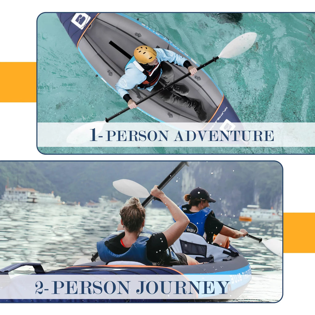 2 Person Inflatable Kayak for Adults Polyester Travel Entertainment Small River or Lake Blue