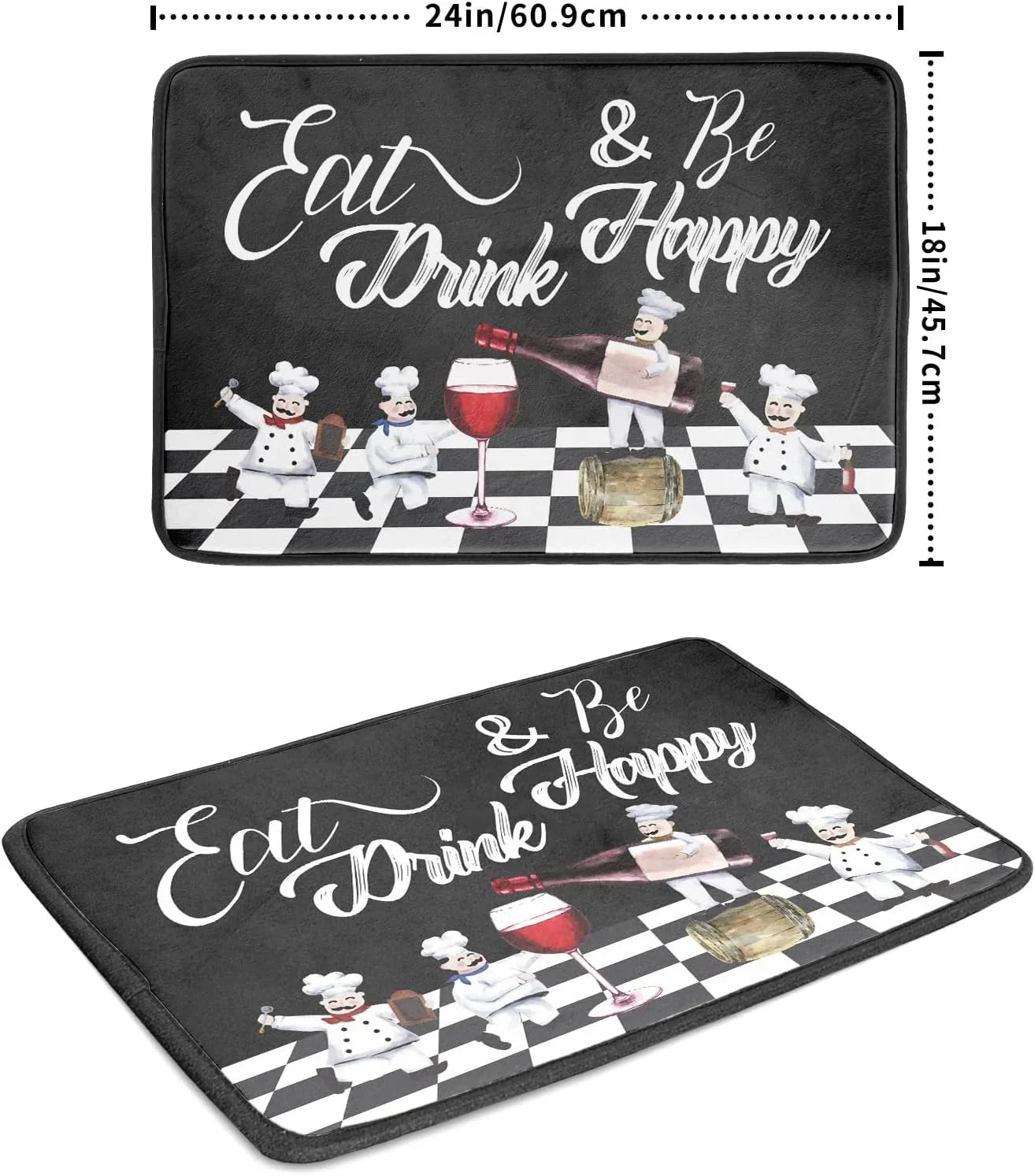 Wellsay Bistro Fat Chef Dish Drying Mat 18x24 Anti Fatigue Wine Plump Italian Red Glass Drainer Mat Black White Chubby Pasta Cook Check Dishes Pad Buffalo Plaid Dish Drainer Rack Mats Kitchen Decor