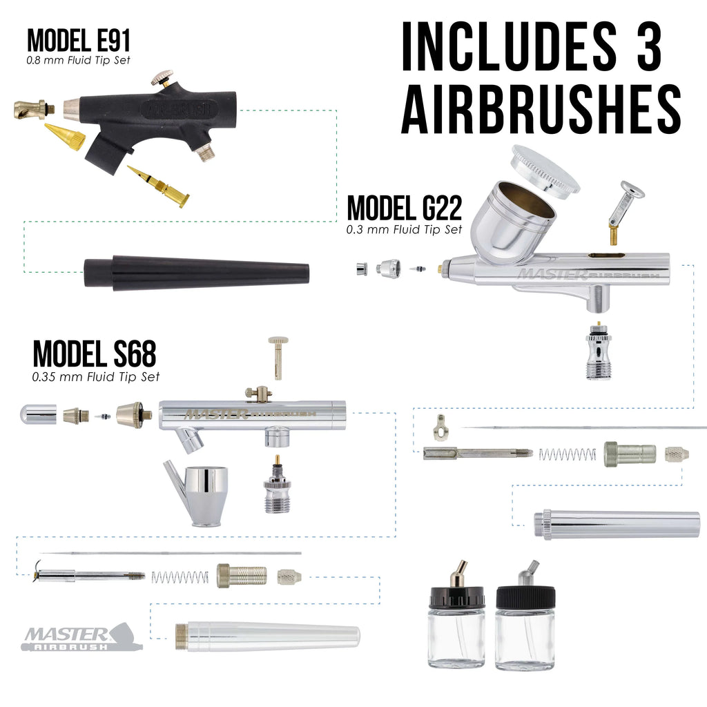 Pro 3 Airbrush System Kit Air Compressor 12 Color Paint Set Hobby Art