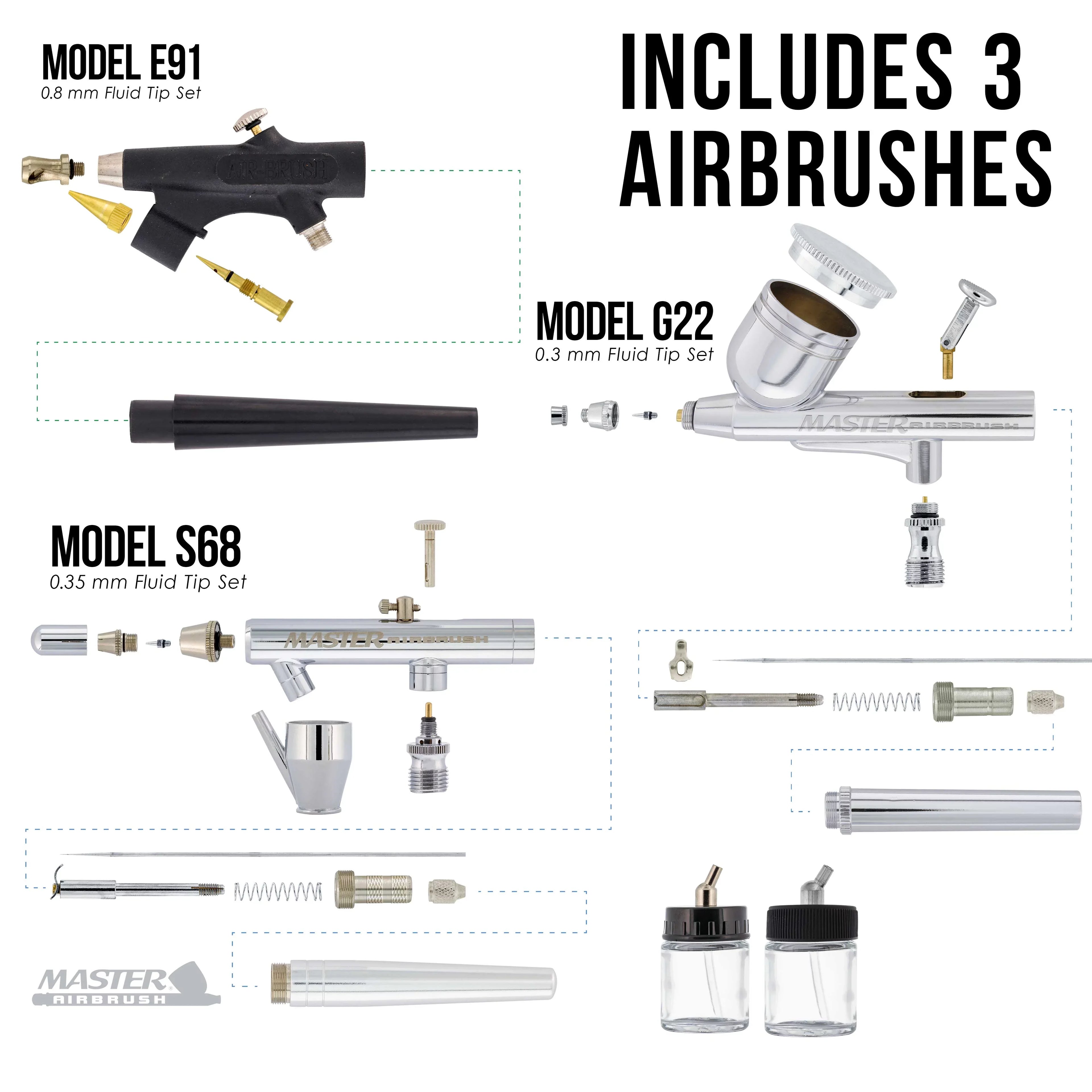Pro 3 Airbrush System Kit Air Compressor 12 Color Paint Set Hobby Art