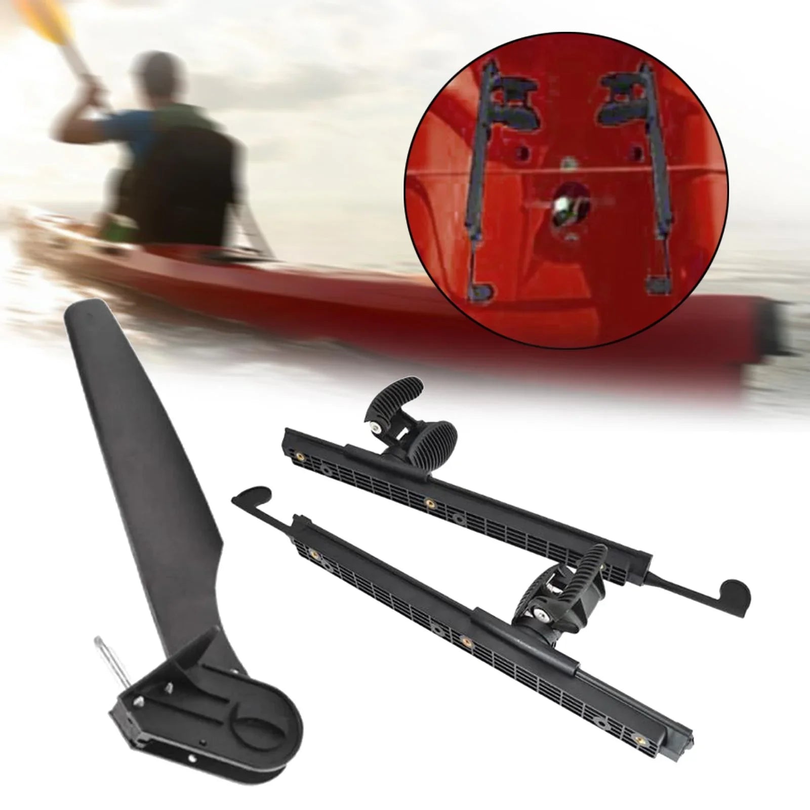 Kayak Rudder Kayak Foot Pegs Boat Tail Watercraft Rudder with Foot Brace Pedals for Fishing Boat Canoeing Marine Accessories