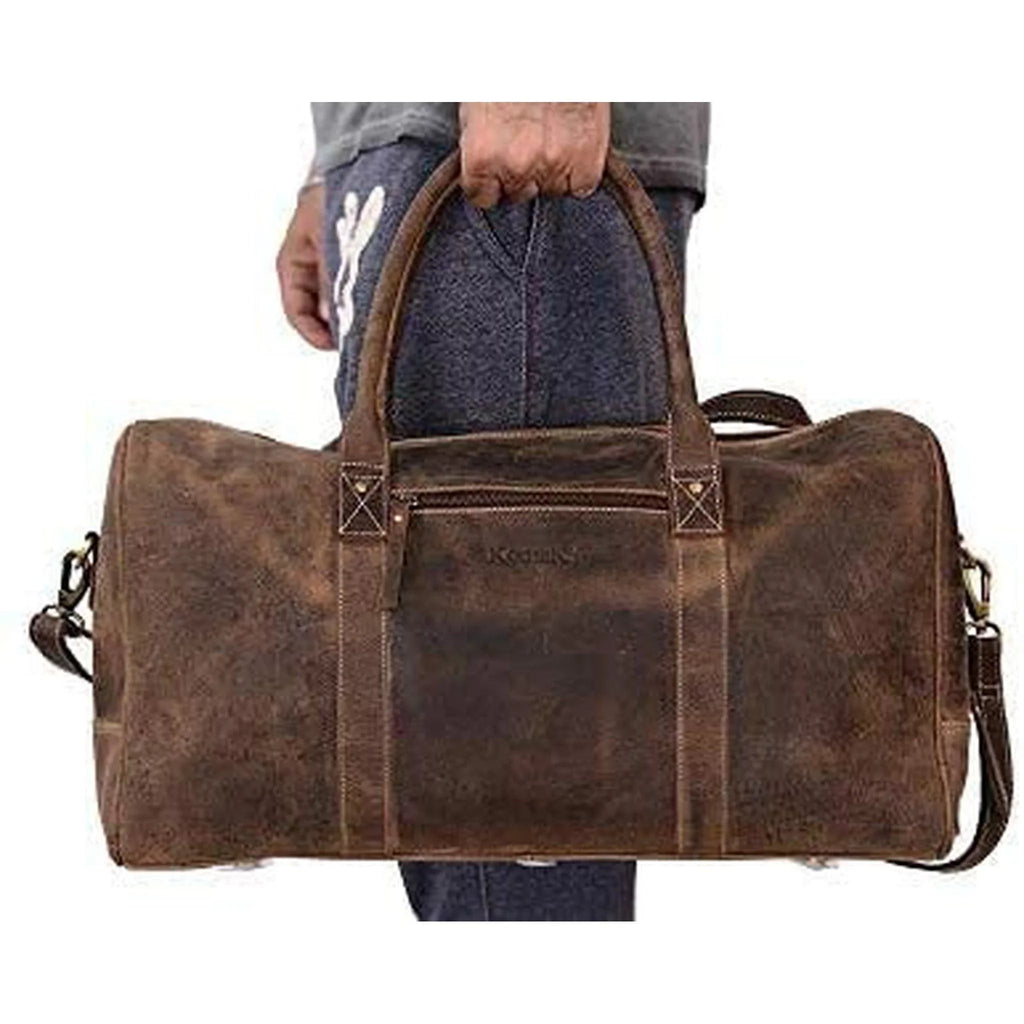 Fashion Co. 20" Men's Vintage Distressed Buffalo Leather Duffle Bag | Spacious & Stylish | Adjustable Shoulder Strap