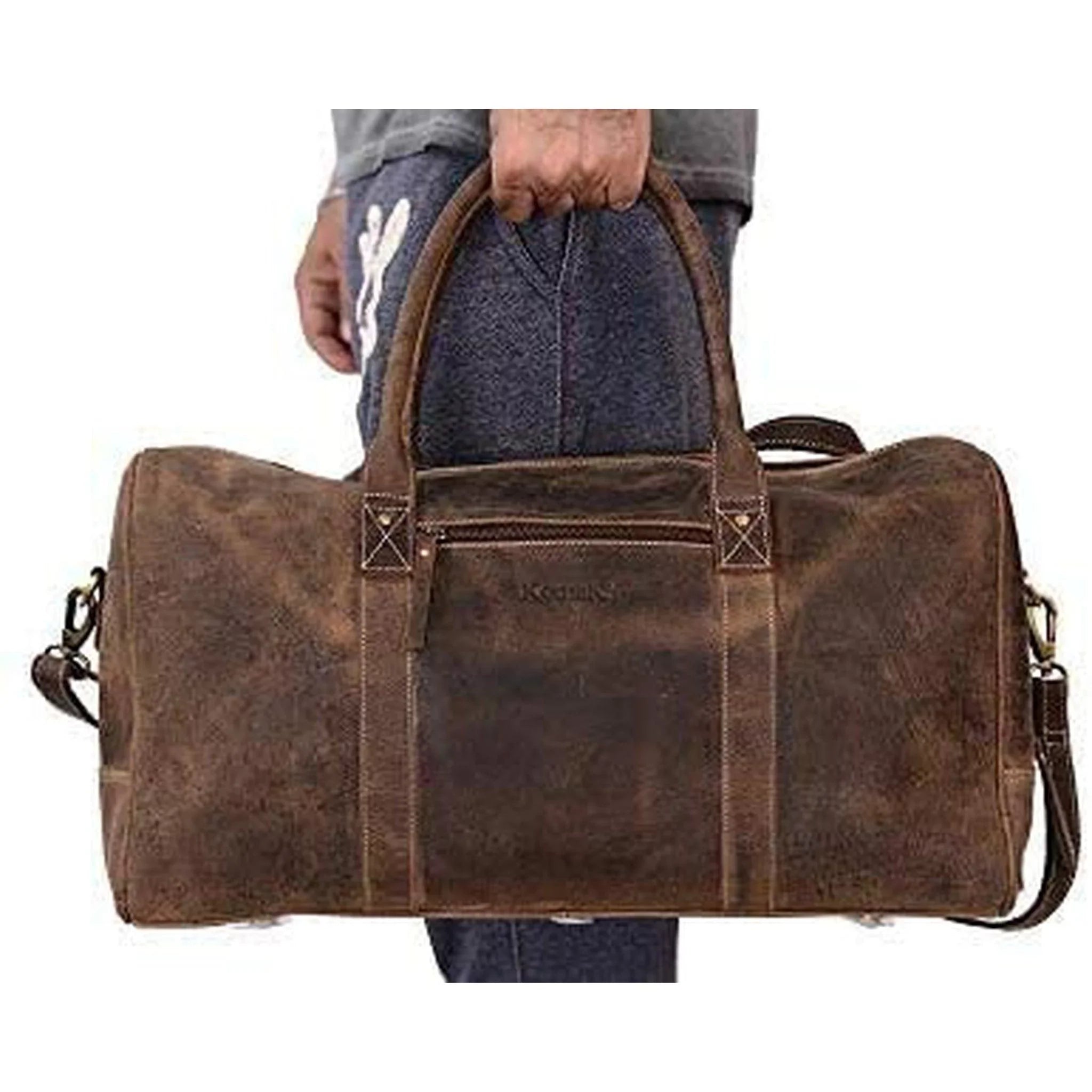 Fashion Co. 20" Men's Vintage Distressed Buffalo Leather Duffle Bag | Spacious & Stylish | Adjustable Shoulder Strap
