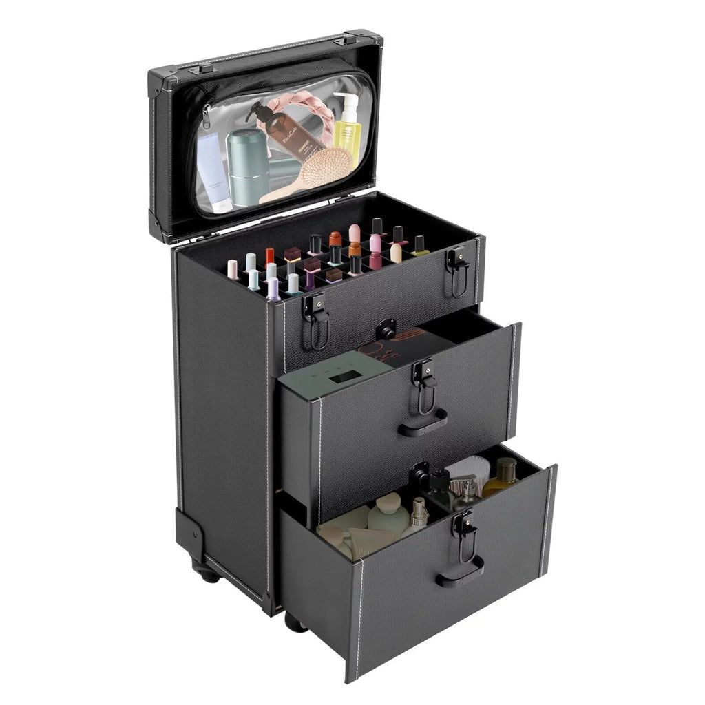 Miumaeov Rolling Makeup Train Case Professional Cosmetic Trolley Storage Luggage Box Nail Polish Organizer