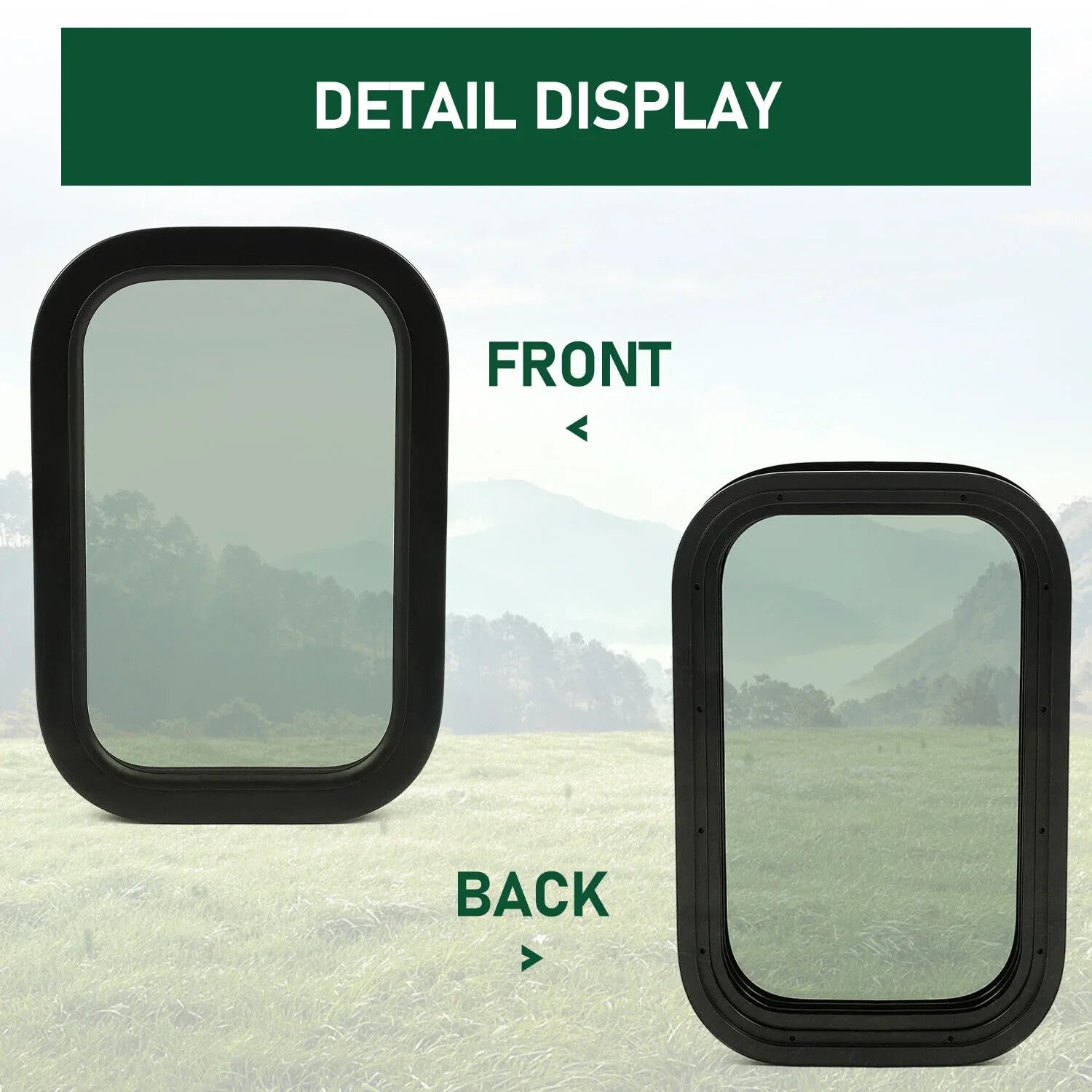 Kojem  Window Black Universal for Camper Vertical Trailer Rip-Up Cargo Powder Coated Glass Steel