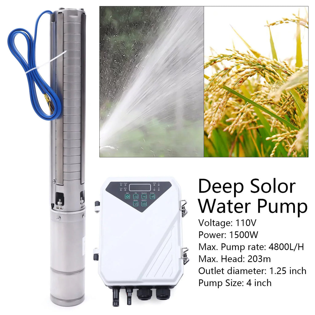 4" 2  110V Solar Water Pump Submersible  Controller Kit  Deep Well Pump