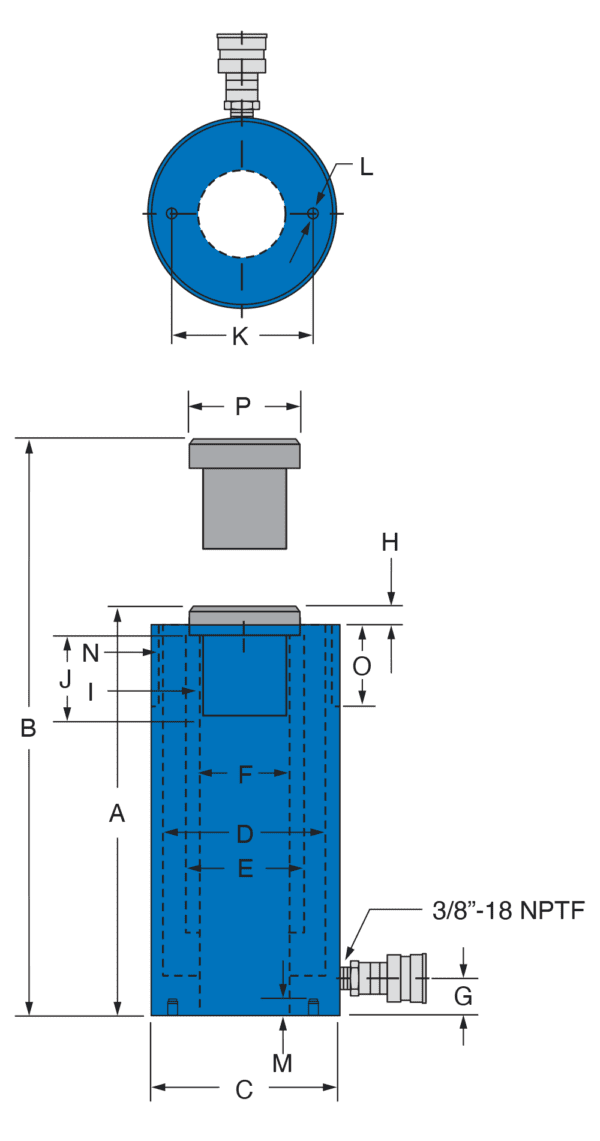 Freedom Hydraulics 20 Ton Single Acting Hollow Hole Cylinder, 6.00" Stroke -