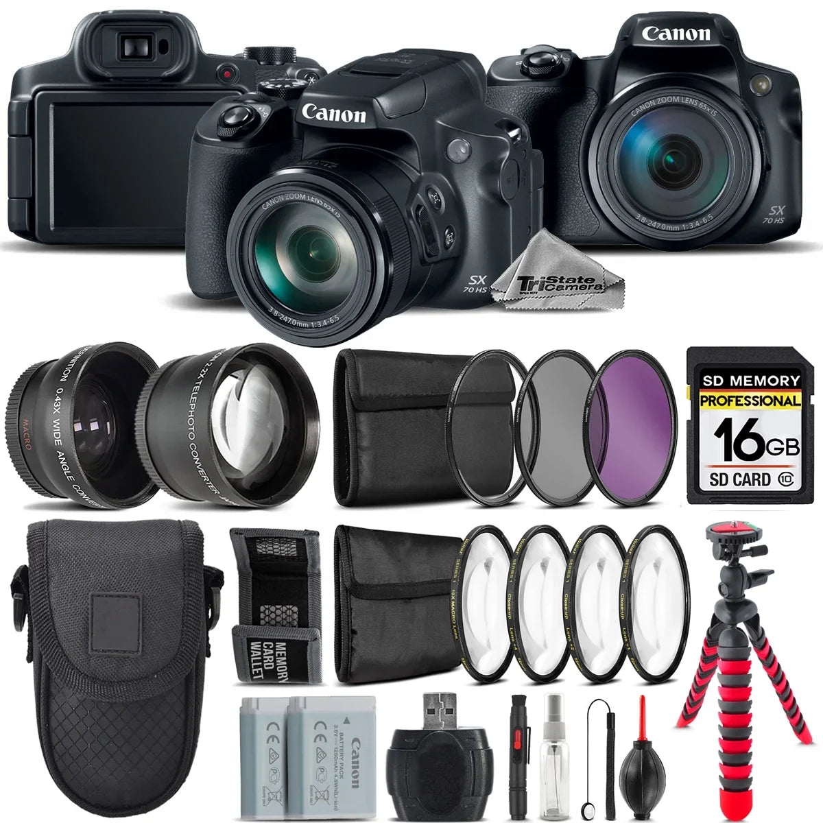 Canon PowerShot   Camera + 7  Filter Kit + Extra Battery - 16GB Bundle