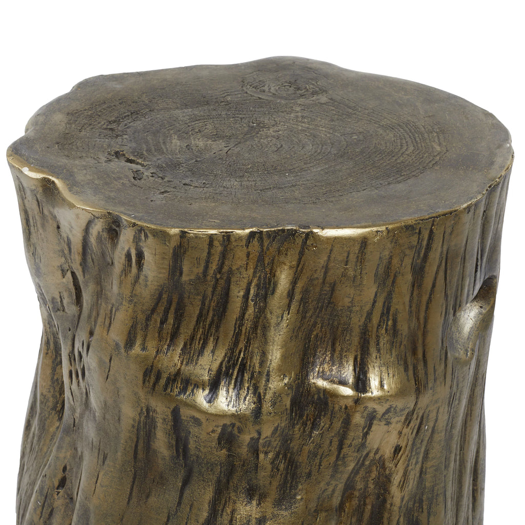 DecMode Eclectic Gold Chopped Tree Log Inspired Accent Table, 18" x 19" with Gold Carved Wood Grain Finish