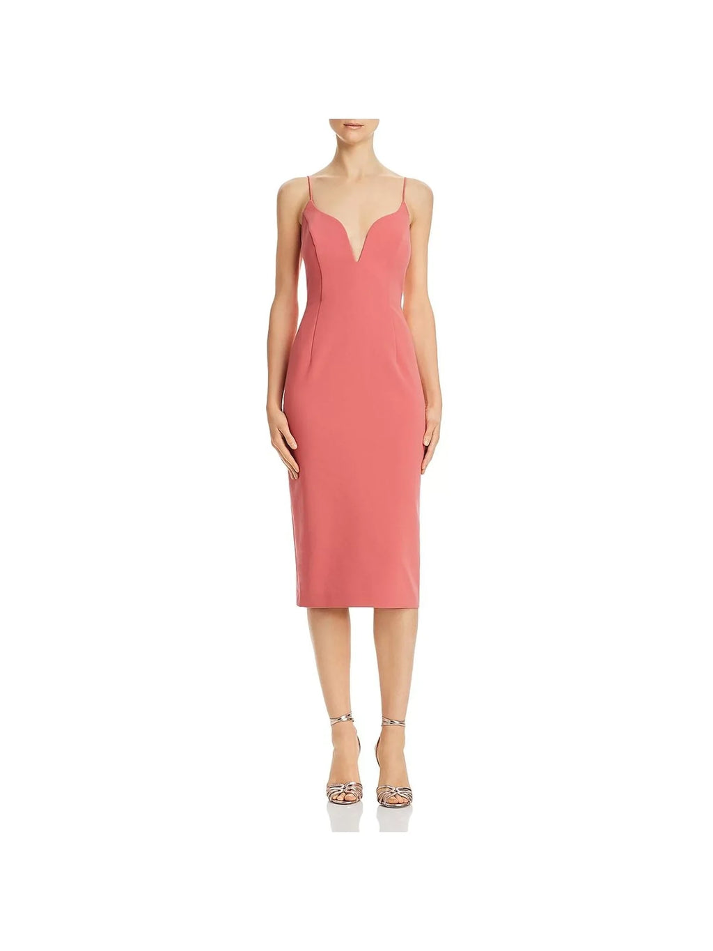 Womens Coral Spaghetti Strap Below The Knee Sheath Evening Dress 10