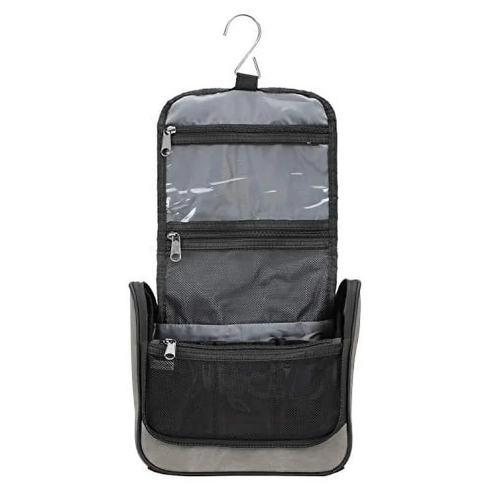 Lewis . Clark Brushed Twill Hanging Toiletry Kit Bag for Travel Accessories, Shampoo, Cosmetics + Personal Items, Gray, One_Size
