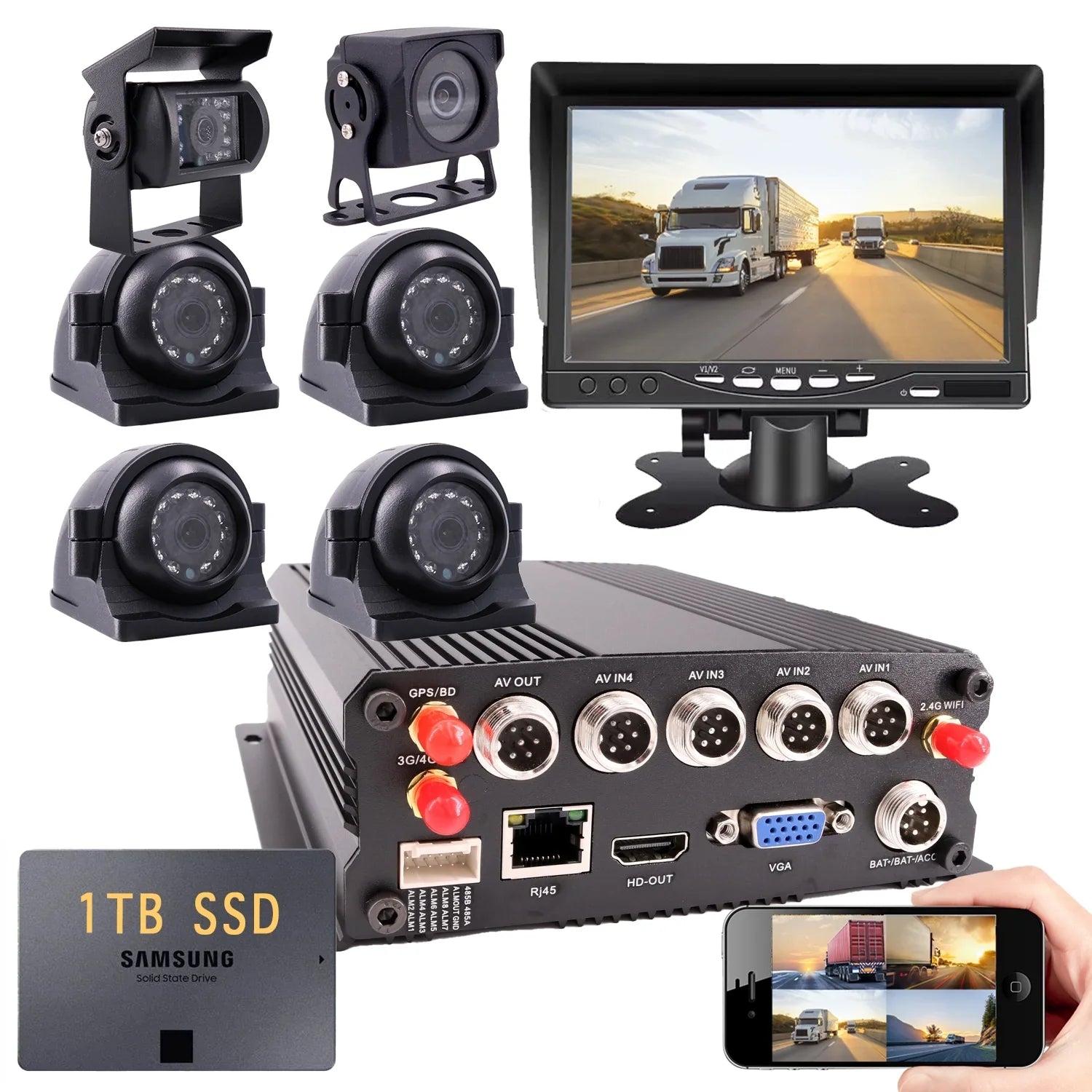 (1TB  Included) 8-  WiFi 4G 1080N Truck Mobile Vehicle Car   Video Recorder Kit Real-time Monitor on  Phone with Waterproof  Car Cameras for Fleet  Van