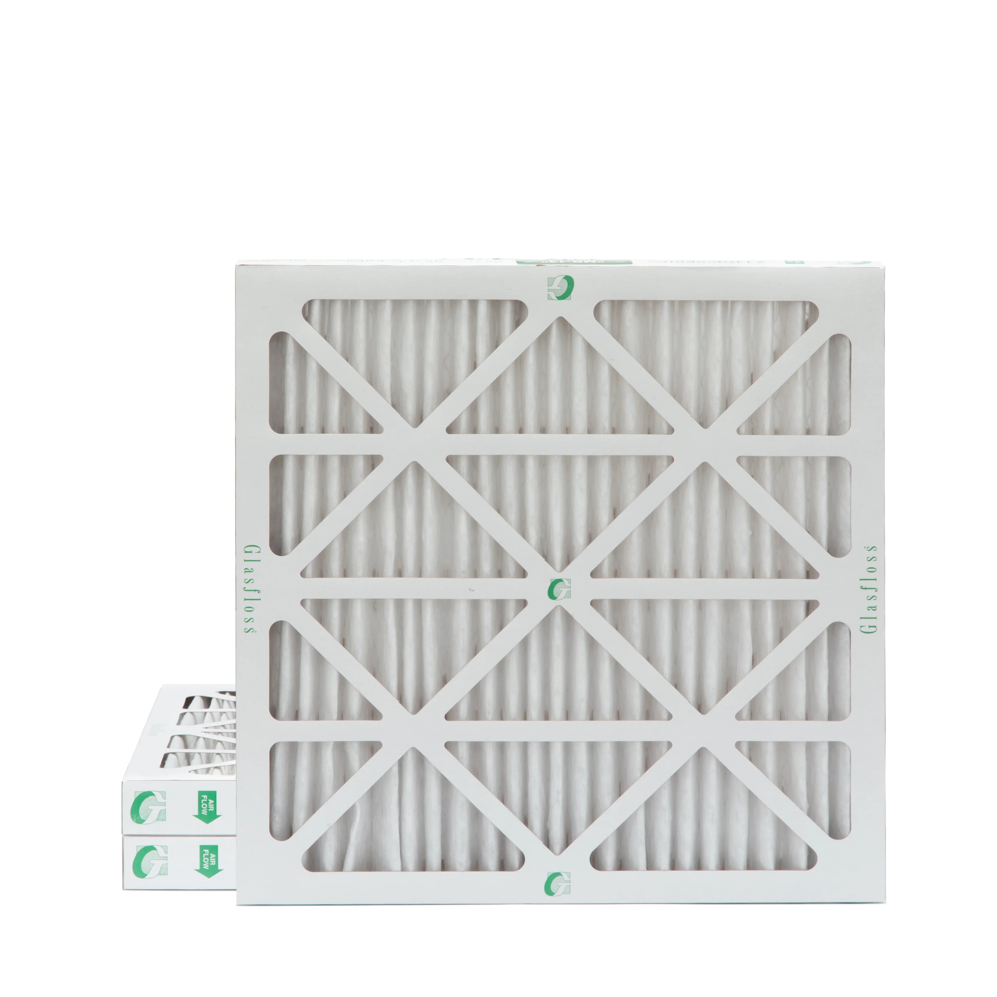 3 Pack of 24x24x2  13 Pleated 2" Inch Air Filters by Glasfloss. Actual Size: 23-3/8 x 23-3/8 x 1-3/4