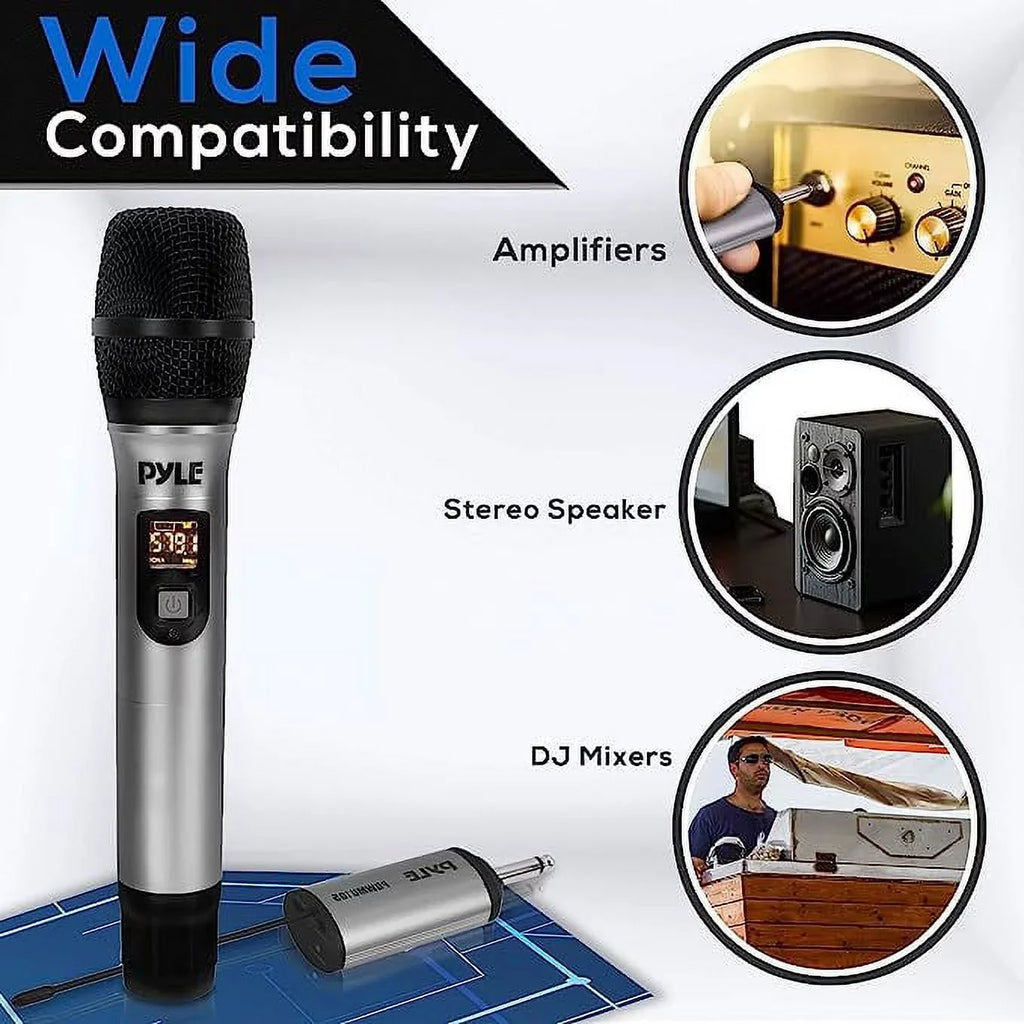 Pyle Professional Battery Operated Handheld Dynamic Unidirectional Cordless  Mic Transmitter Set