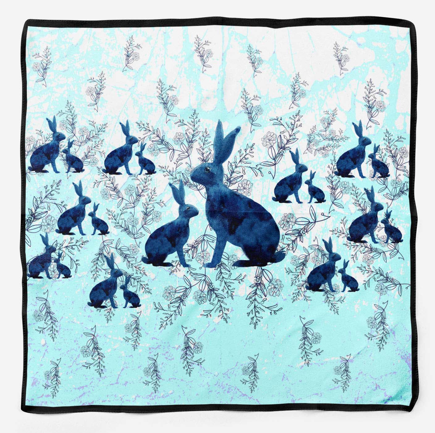 Phagun Blue Watercolor Bunny Watercolor Printed Square Pure SilkScarfFor Hair Neck Head Bandanas For Women